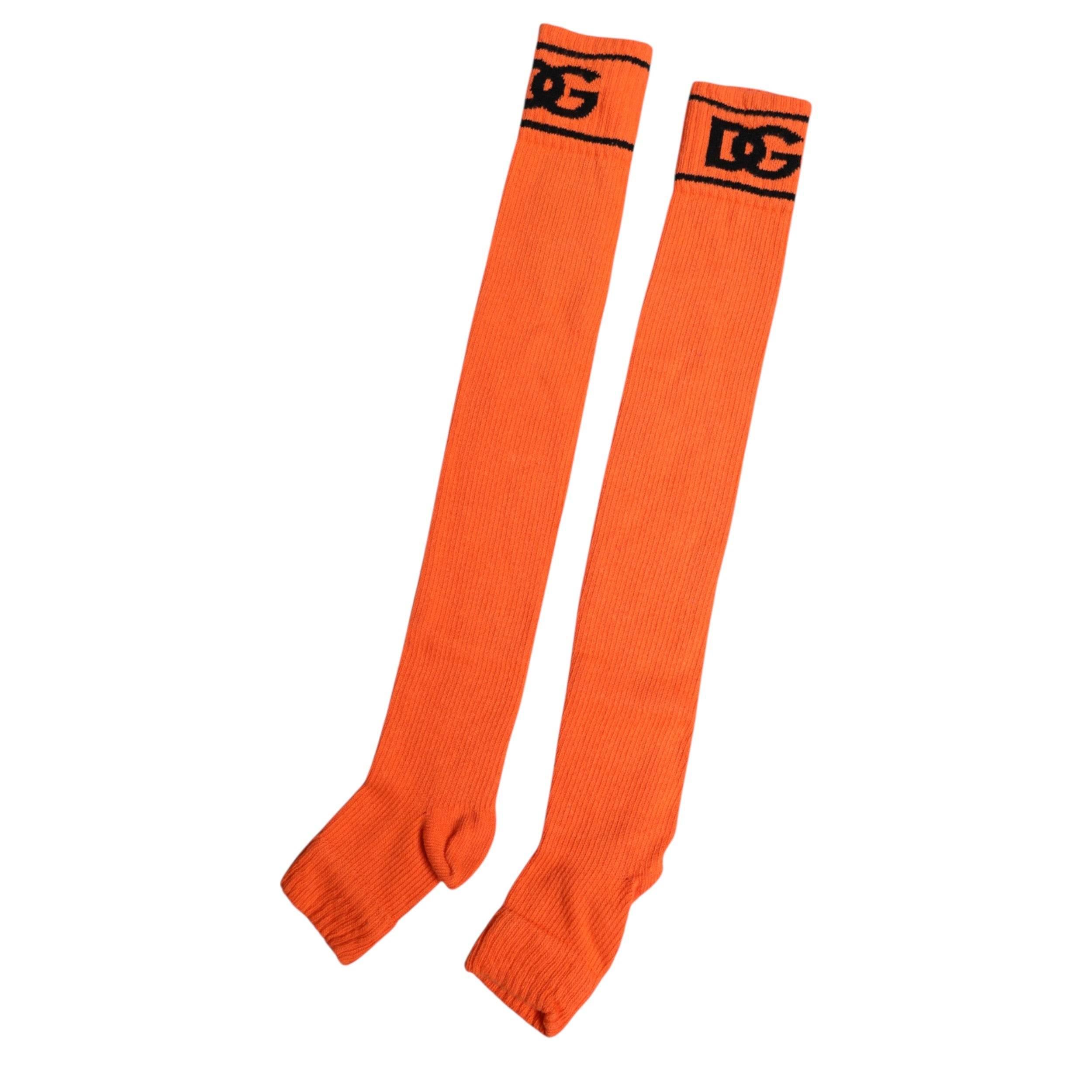 Dolce & Gabbana Orange Cotton DG Logo Print Open Toe Socks - Hilstor