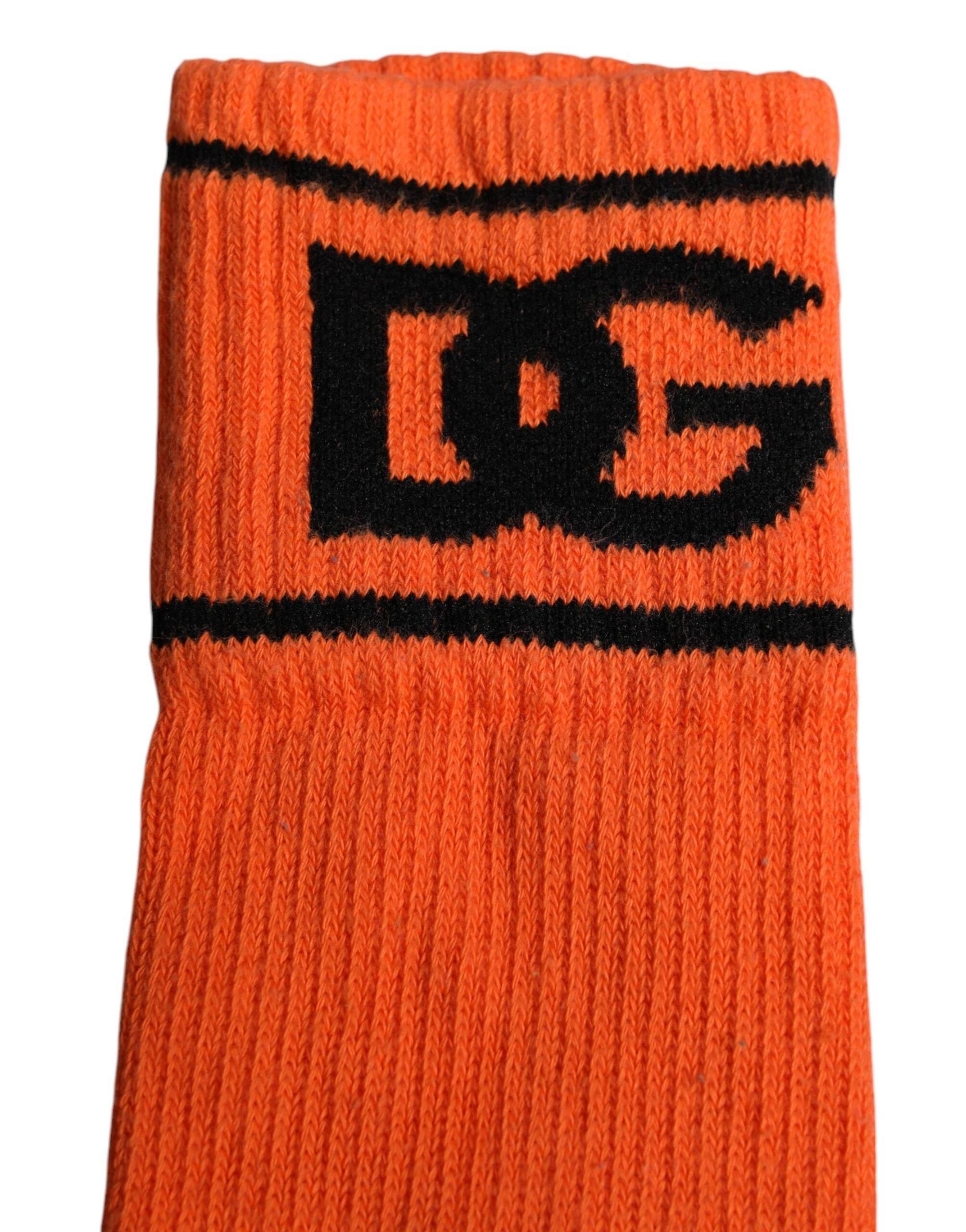 Dolce & Gabbana Orange Cotton DG Logo Print Open Toe Socks - Hilstor