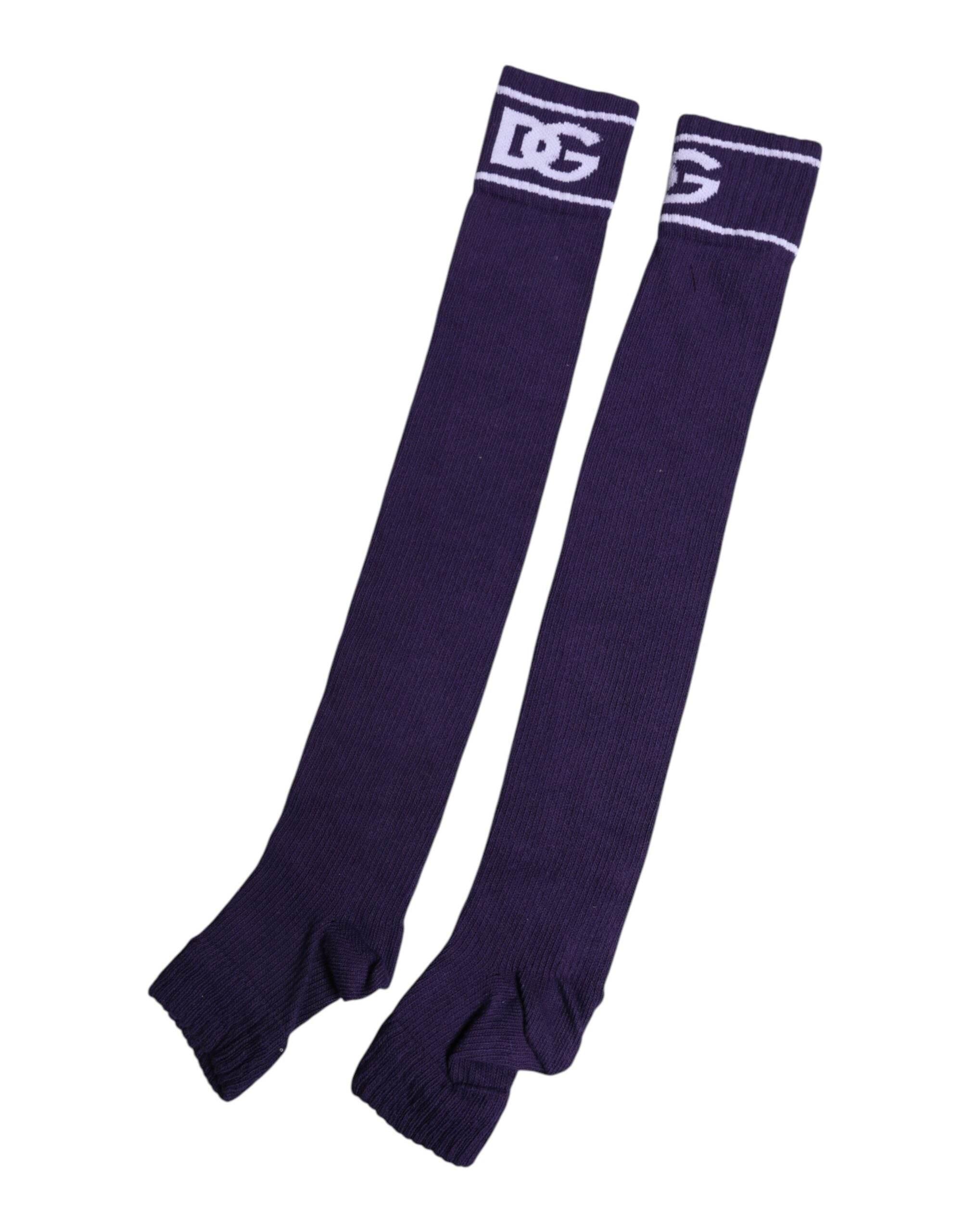 Dolce & Gabbana Purple Cotton DG Logo Print Open Toe Socks - Hilstor