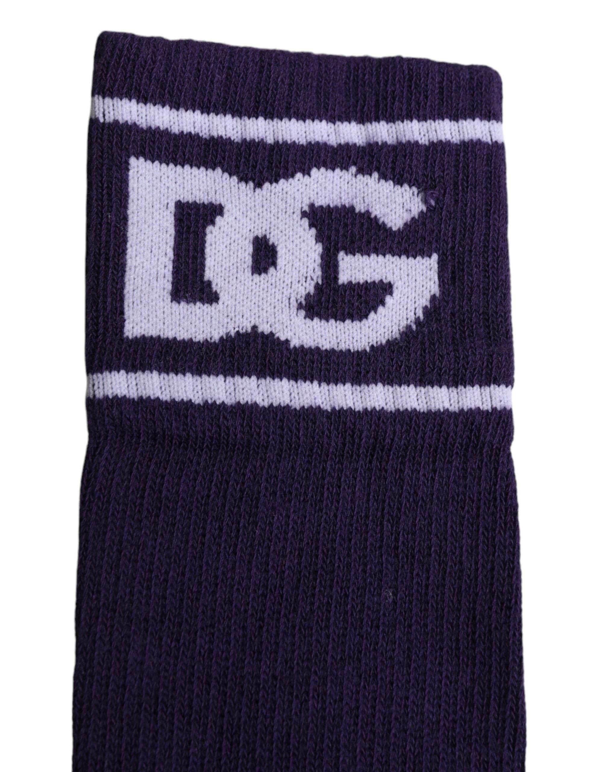 Dolce & Gabbana Purple Cotton DG Logo Print Open Toe Socks - Hilstor