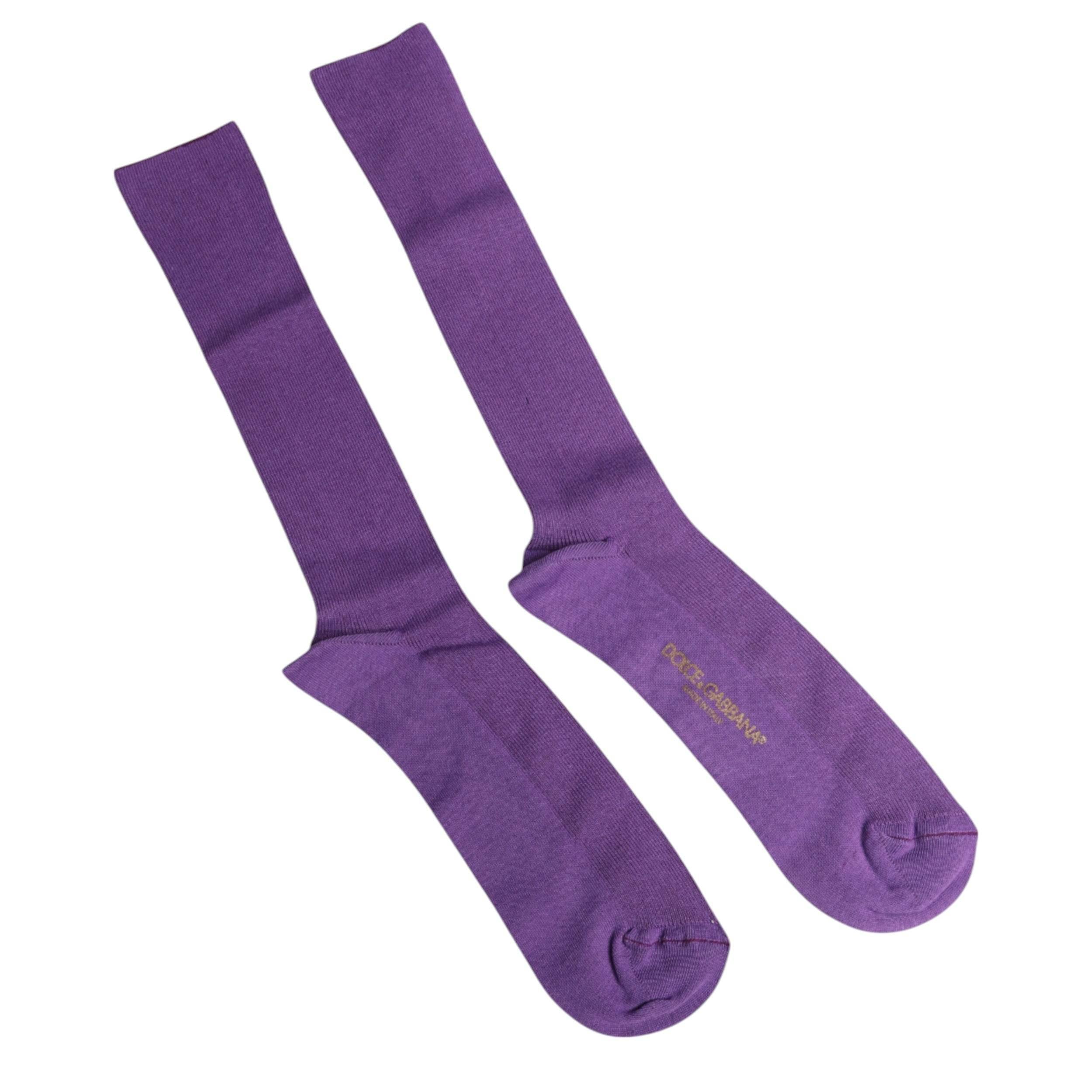Dolce & Gabbana Purple Cotton Logo Over The Calf Socks - Hilstor