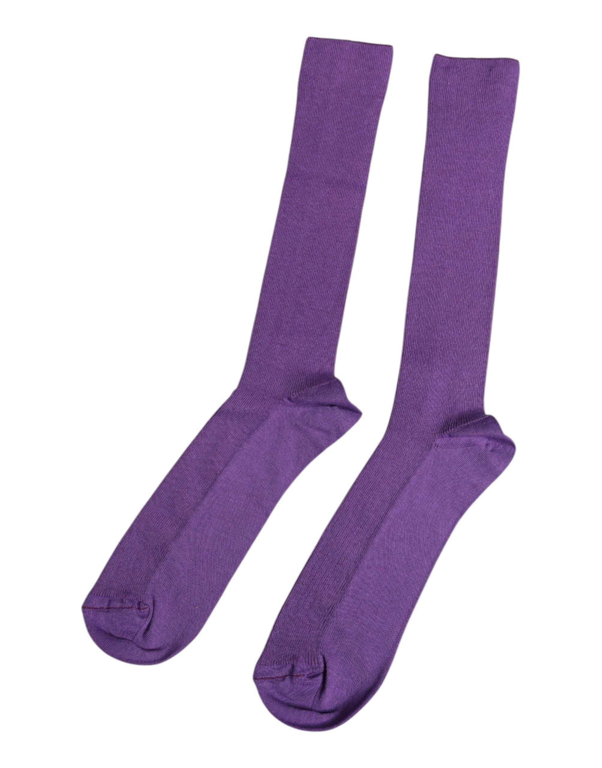Dolce & Gabbana Purple Cotton Logo Over The Calf Socks - Hilstor