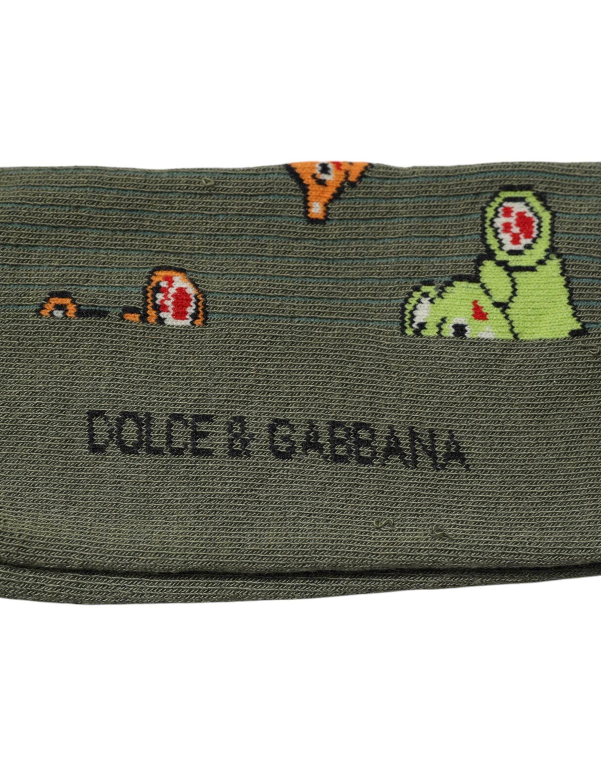 Dolce & Gabbana Green Nylon DG Bear Printed Mid Calf Socks - Hilstor