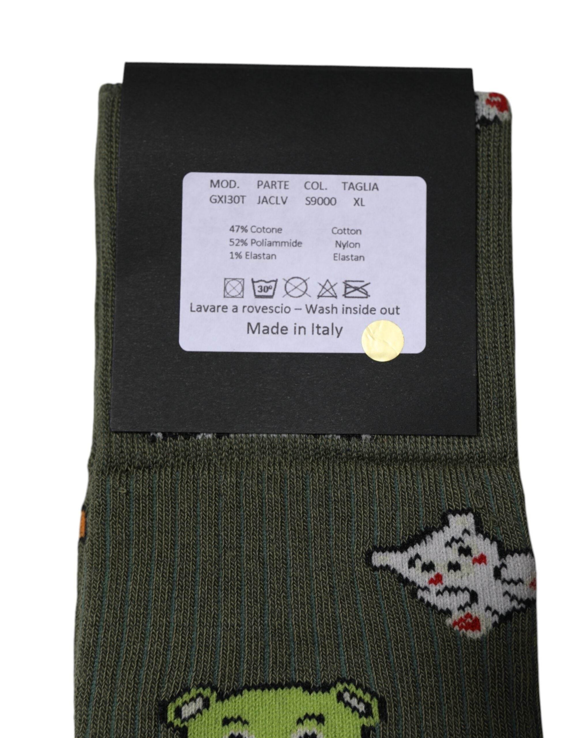 Dolce & Gabbana Green Nylon DG Bear Printed Mid Calf Socks - Hilstor
