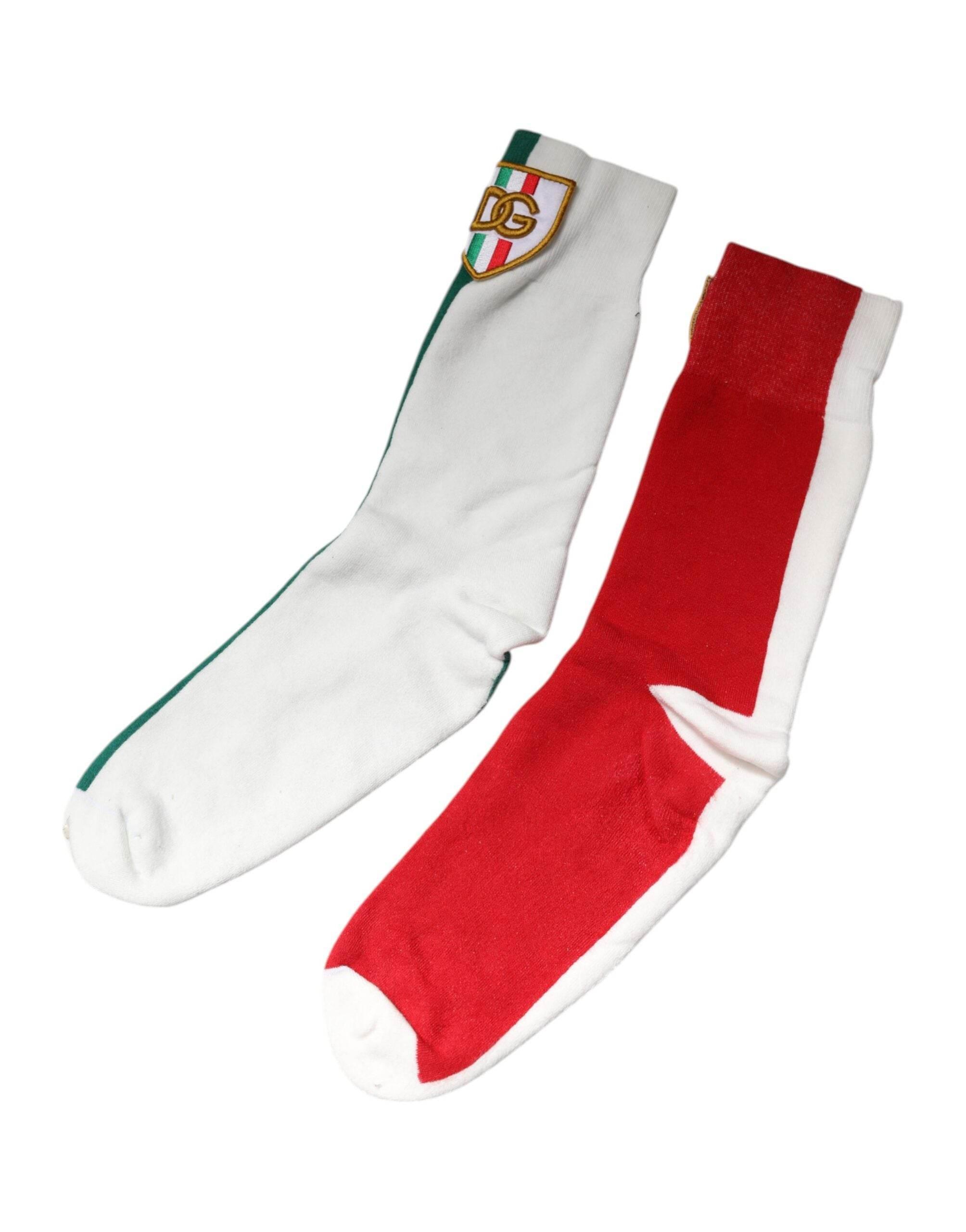 Dolce & Gabbana Multicolor Cotton DG Logo Patch Mid Calf Socks - Hilstor