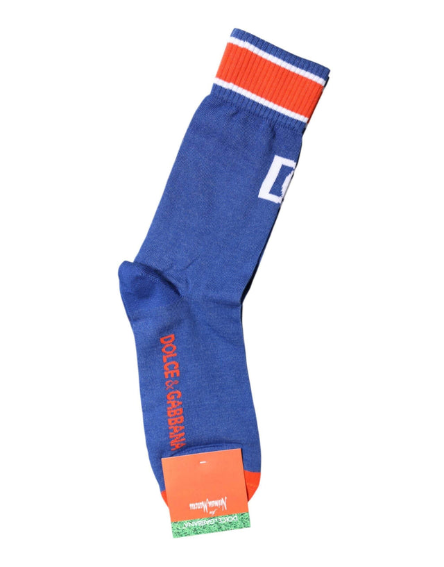 Dolce & Gabbana Blue Cotton DG Logo Print Mid Calf Socks - Hilstor