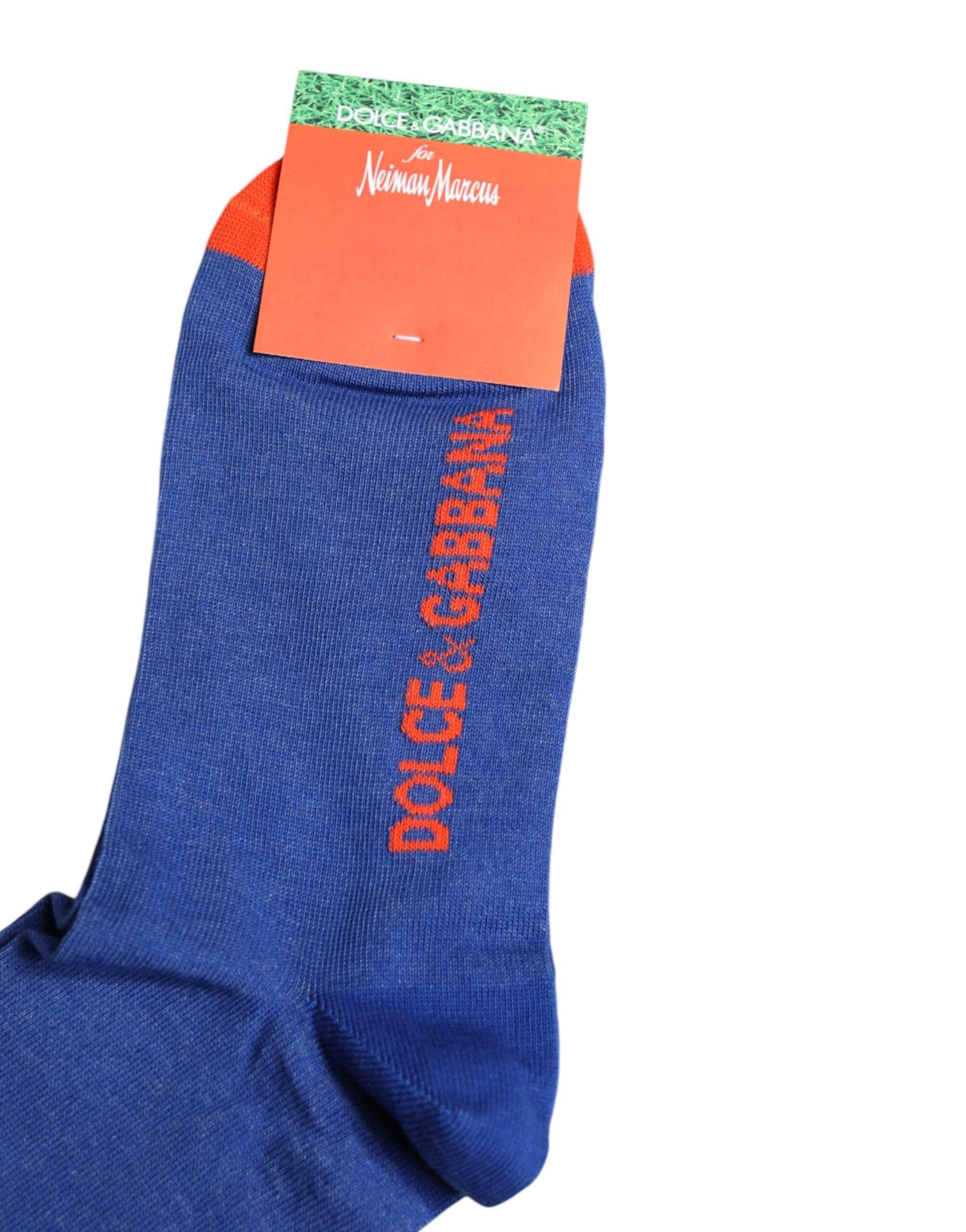 Dolce & Gabbana Blue Cotton DG Logo Print Mid Calf Socks - Hilstor
