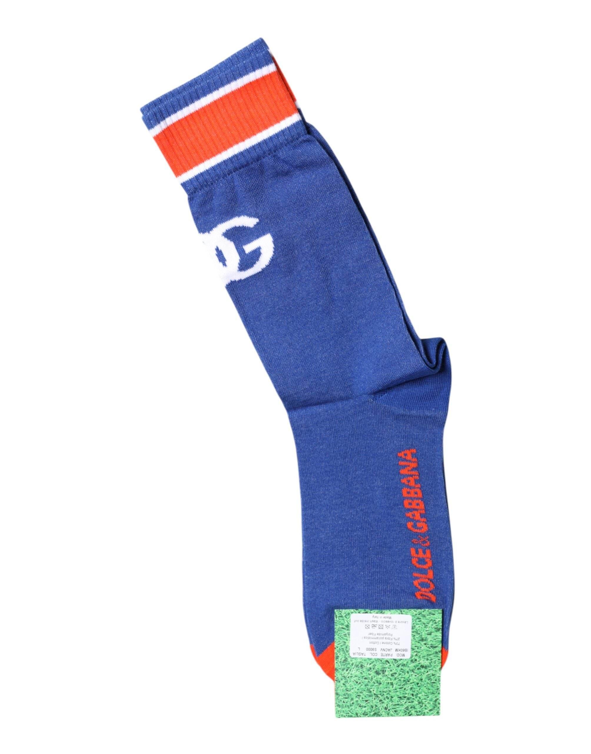 Dolce & Gabbana Blue Cotton DG Logo Print Mid Calf Socks - Hilstor