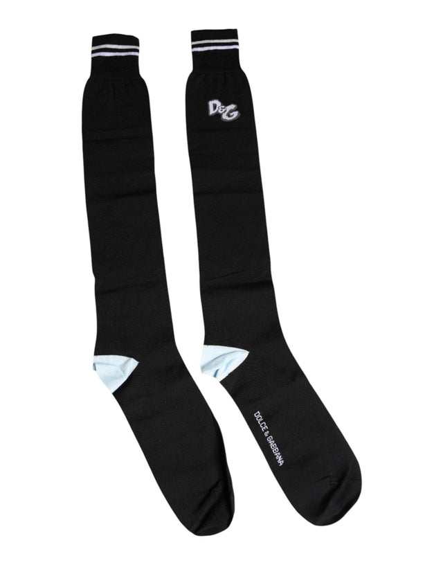 Dolce & Gabbana Black DG Logo Print Cotton Over Calf Socks - Hilstor