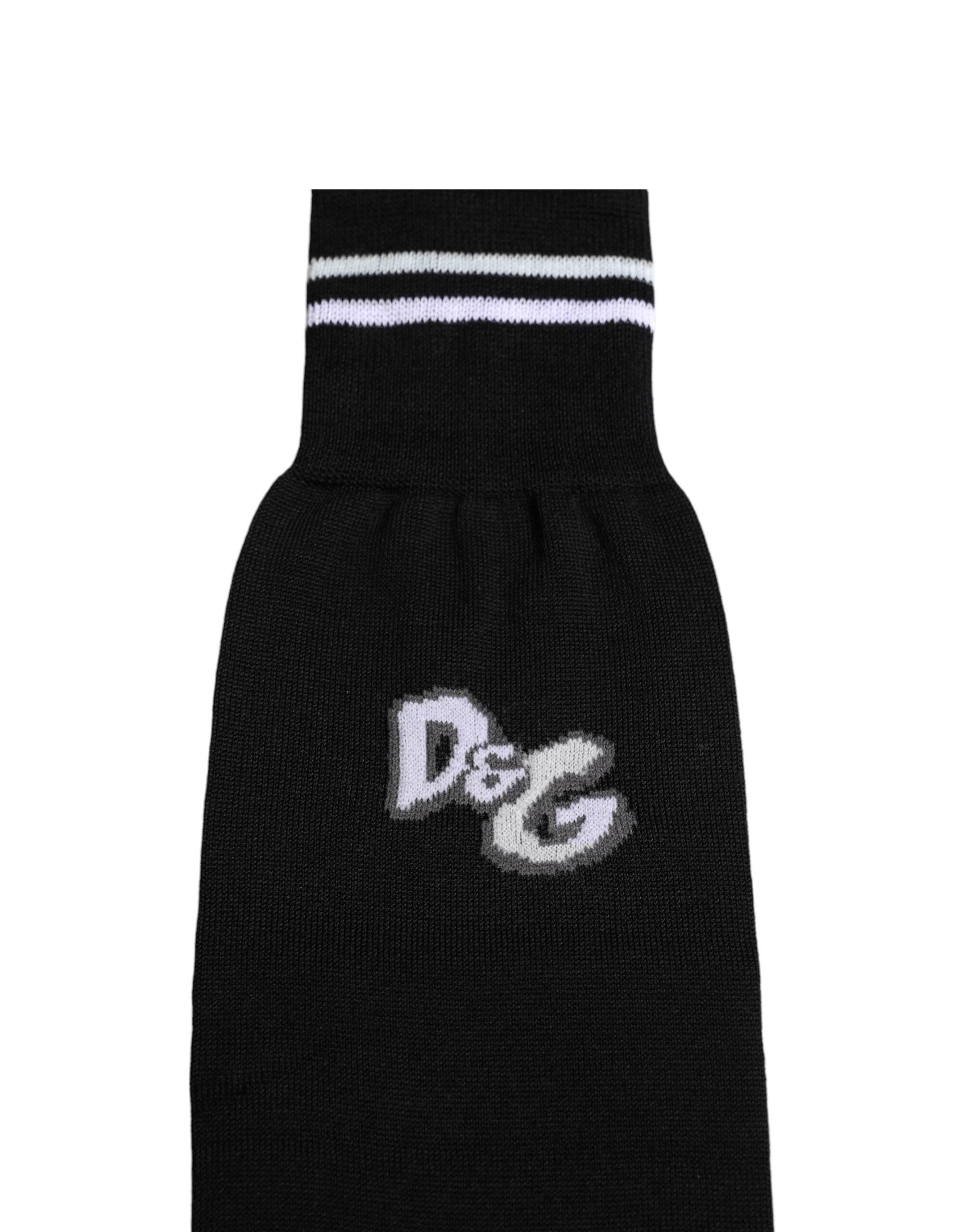 Dolce & Gabbana Black DG Logo Print Cotton Over Calf Socks - Hilstor