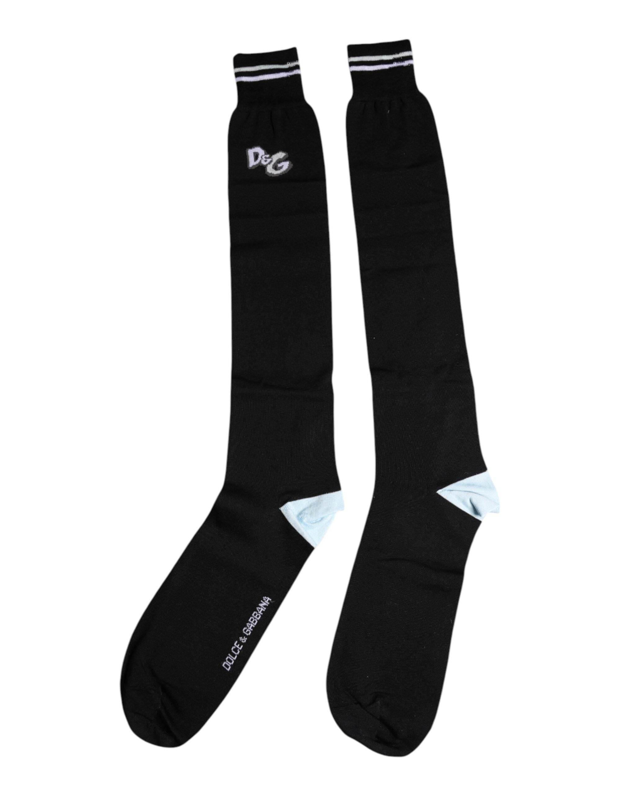 Dolce & Gabbana Black DG Logo Print Cotton Over Calf Socks - Hilstor