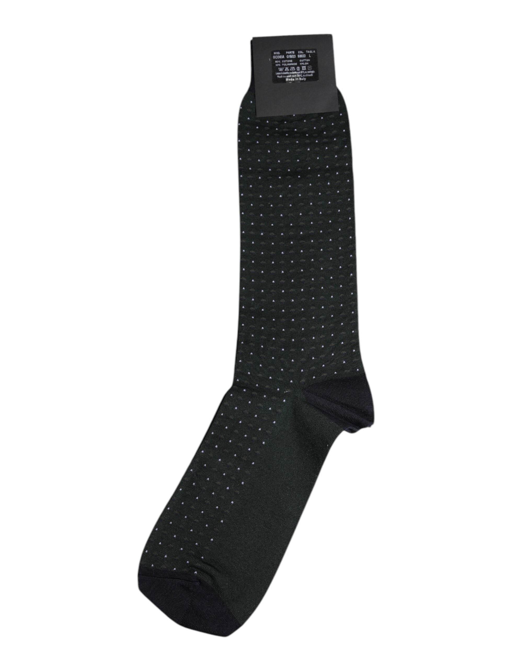 Dolce & Gabbana Black Polka Dots Cotton Mid Calf Socks - Hilstor
