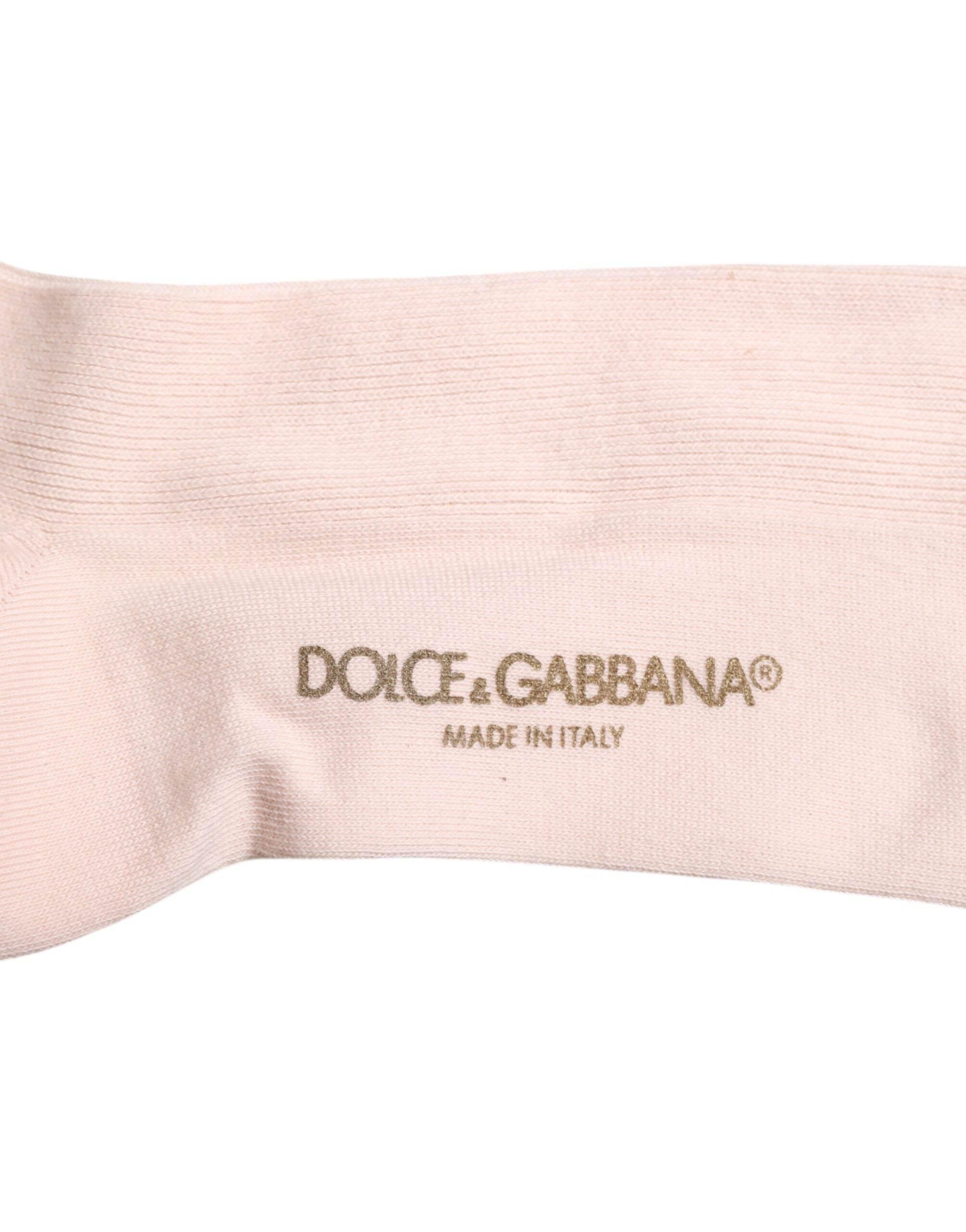Dolce & Gabbana Ivory Cotton Stretch Logo Over Calf Socks - Hilstor