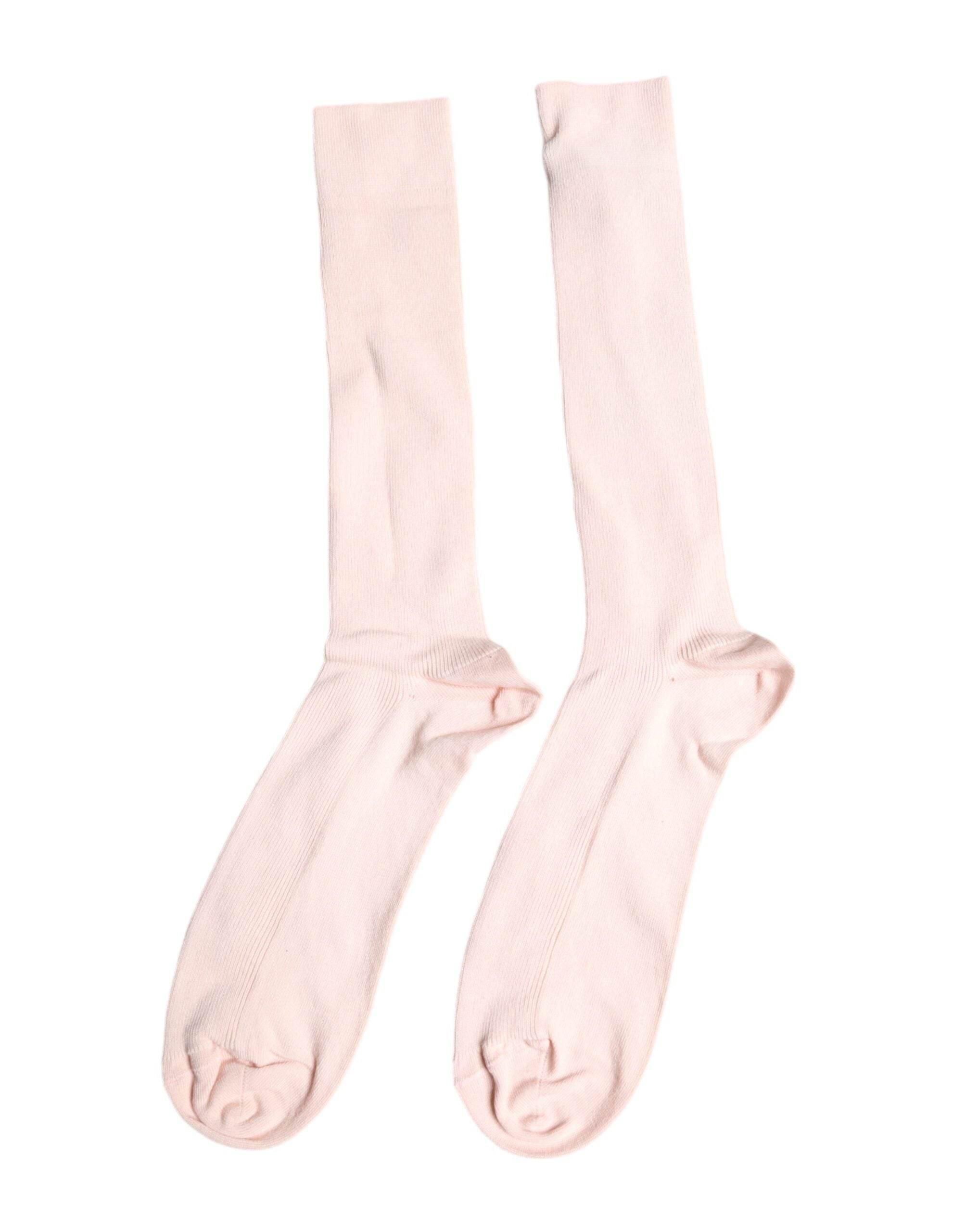Dolce & Gabbana Ivory Cotton Stretch Logo Over Calf Socks - Hilstor