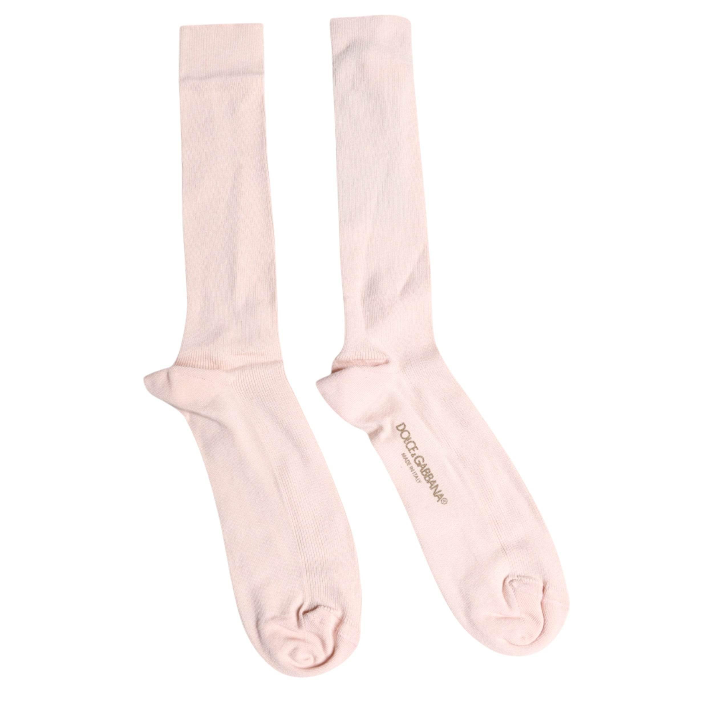 Dolce & Gabbana Ivory Cotton Stretch Logo Over Calf Socks - Hilstor