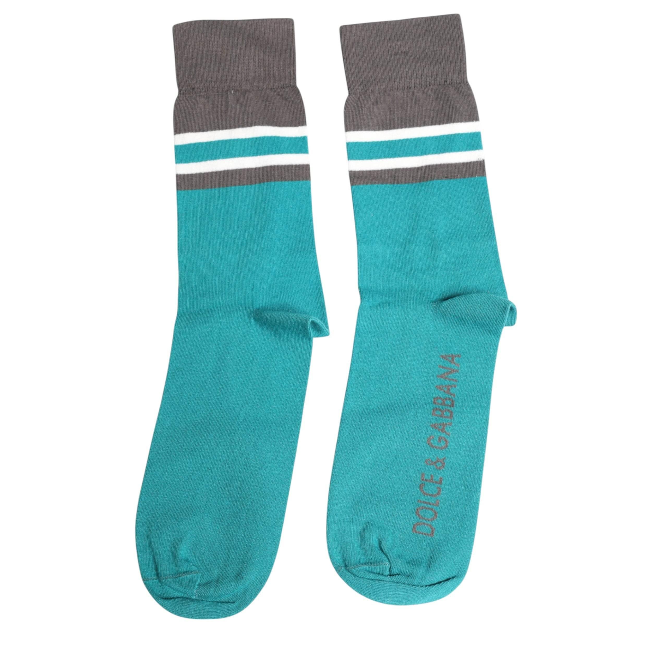 Dolce & Gabbana Green Gray Stretch DG Logo Mid Calf Socks - Hilstor