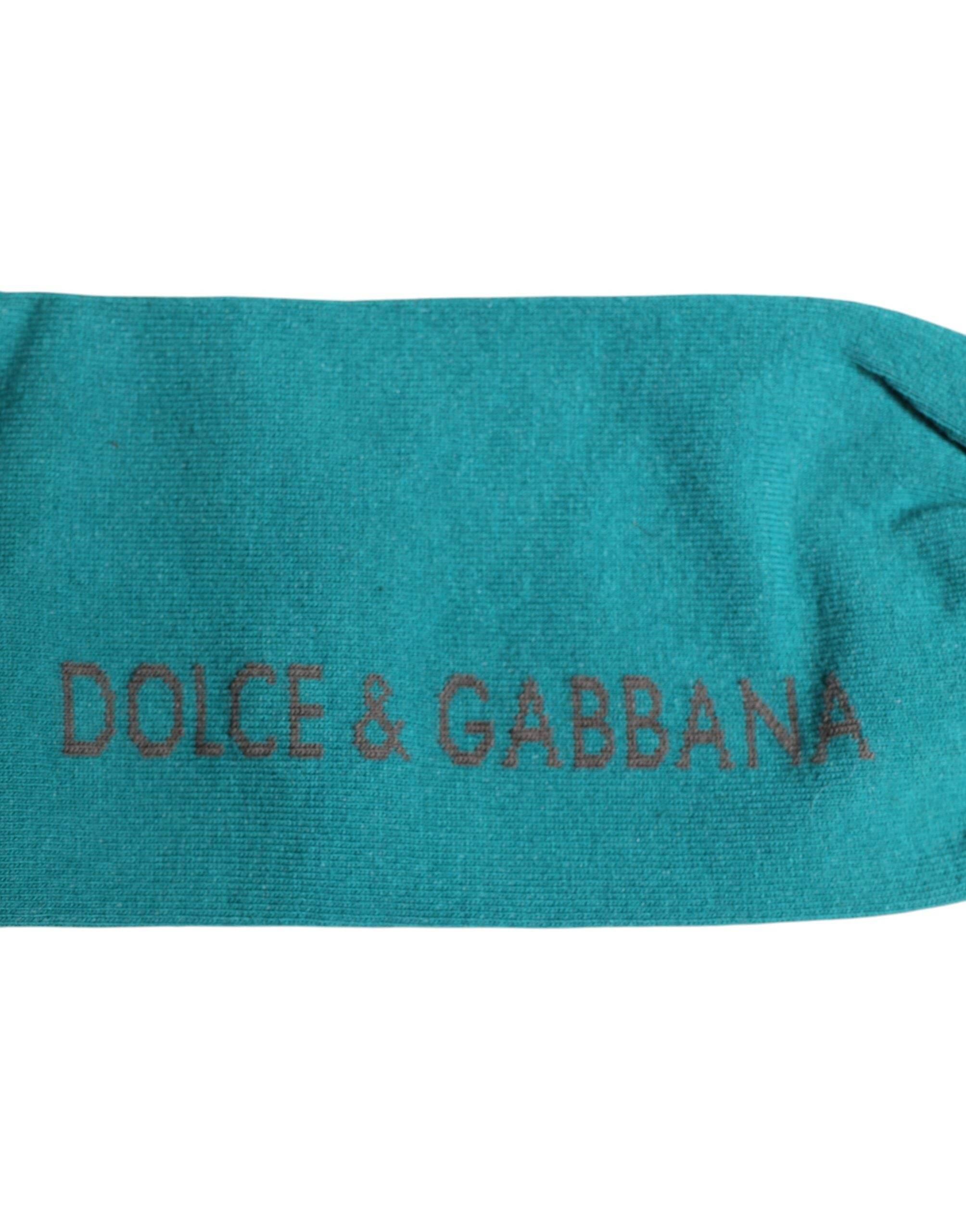Dolce & Gabbana Green Gray Stretch DG Logo Mid Calf Socks - Hilstor