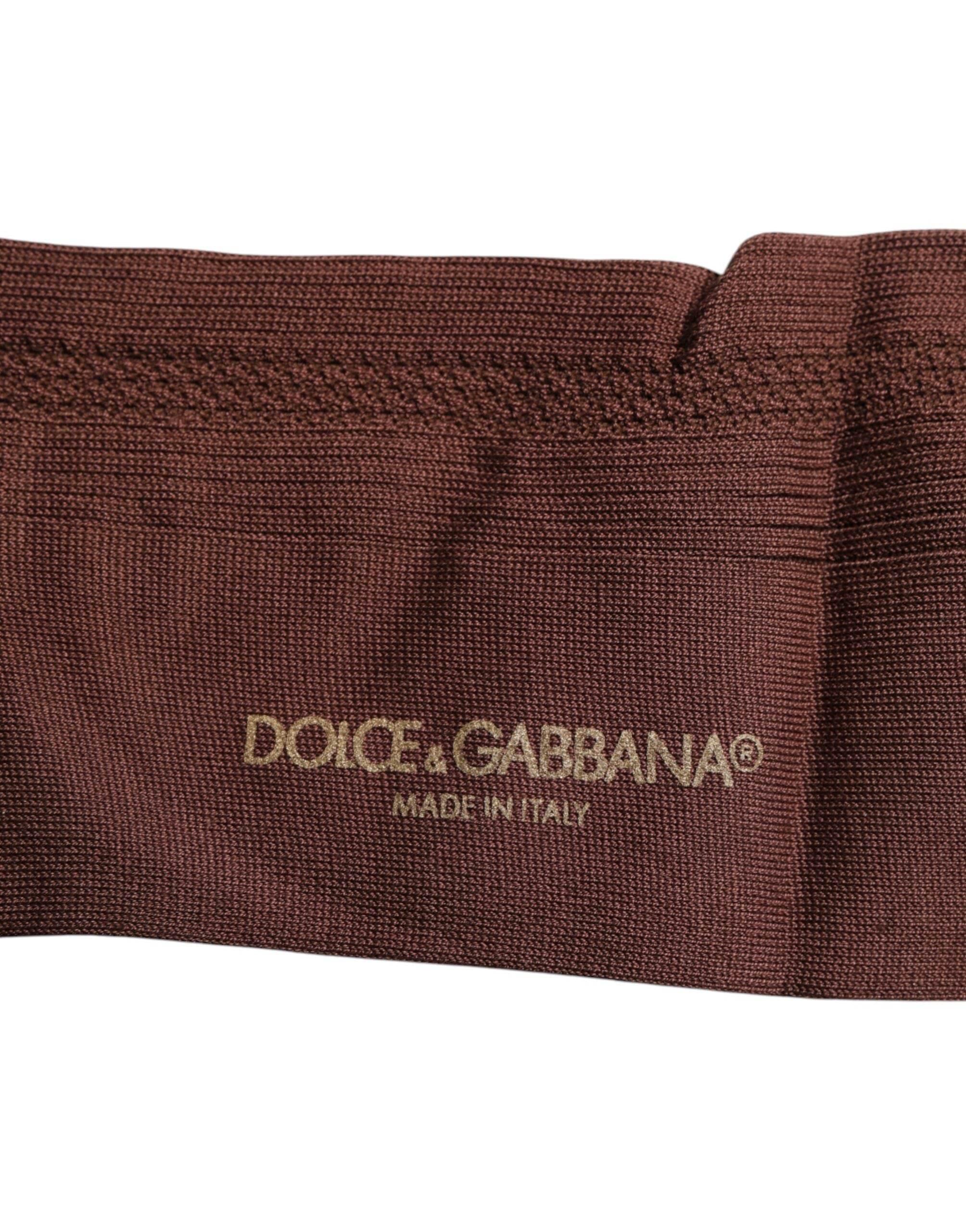 Dolce & Gabbana Brown Stretch Logo Print Mid Calf Socks - Hilstor