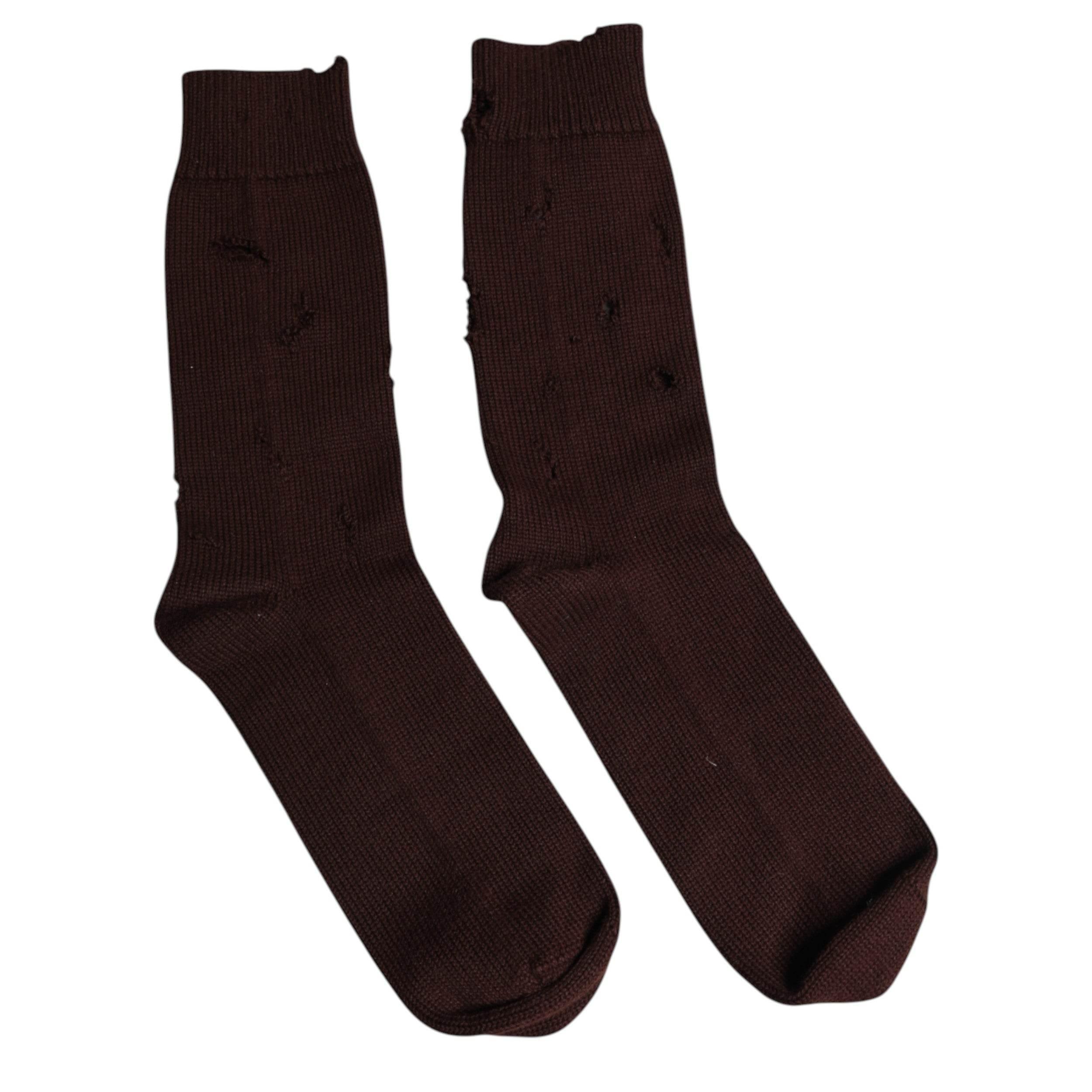 Dolce & Gabbana Brown Solid Cotton Stretch Mid Calf Socks - Hilstor