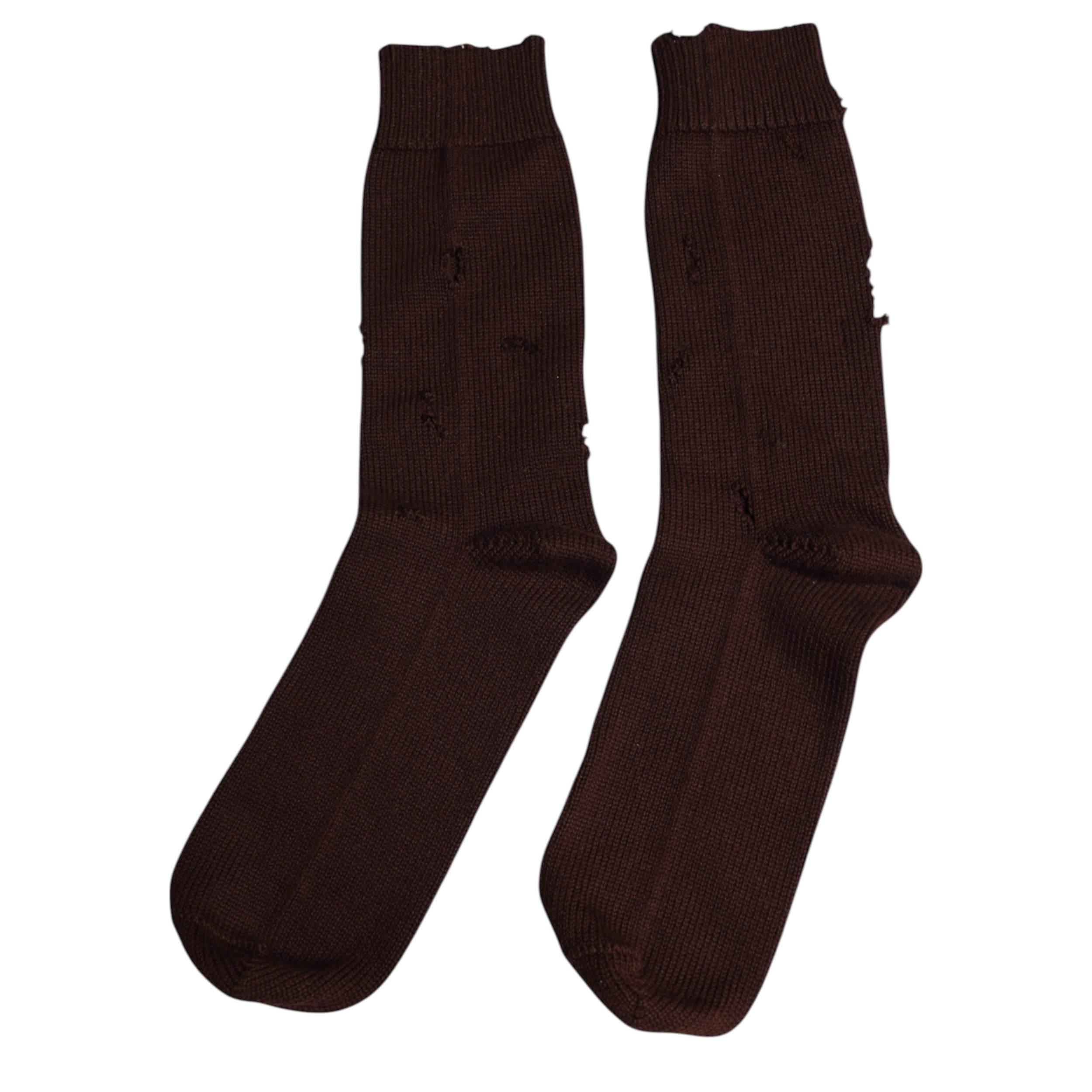 Dolce & Gabbana Brown Solid Cotton Stretch Mid Calf Socks - Hilstor