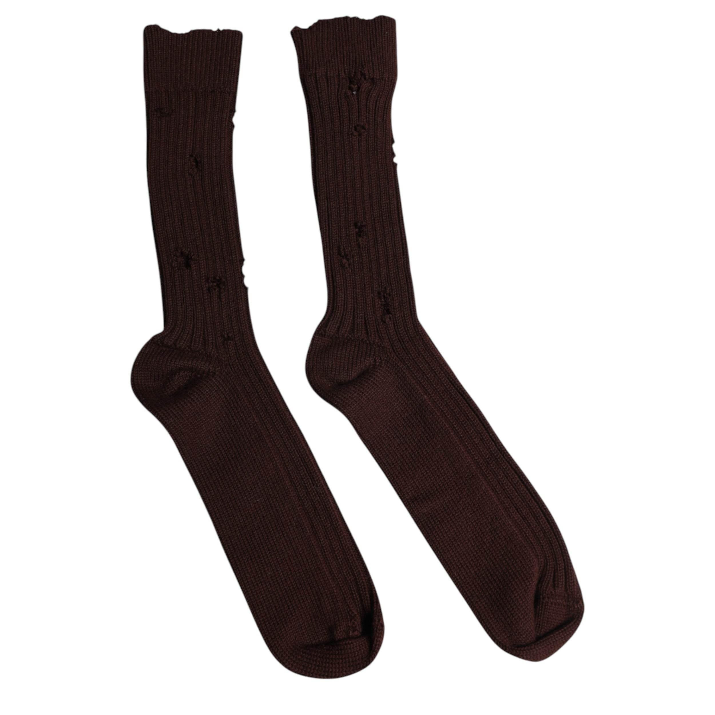Dolce & Gabbana Brown Cotton Stretch Over The Calf Socks - Hilstor