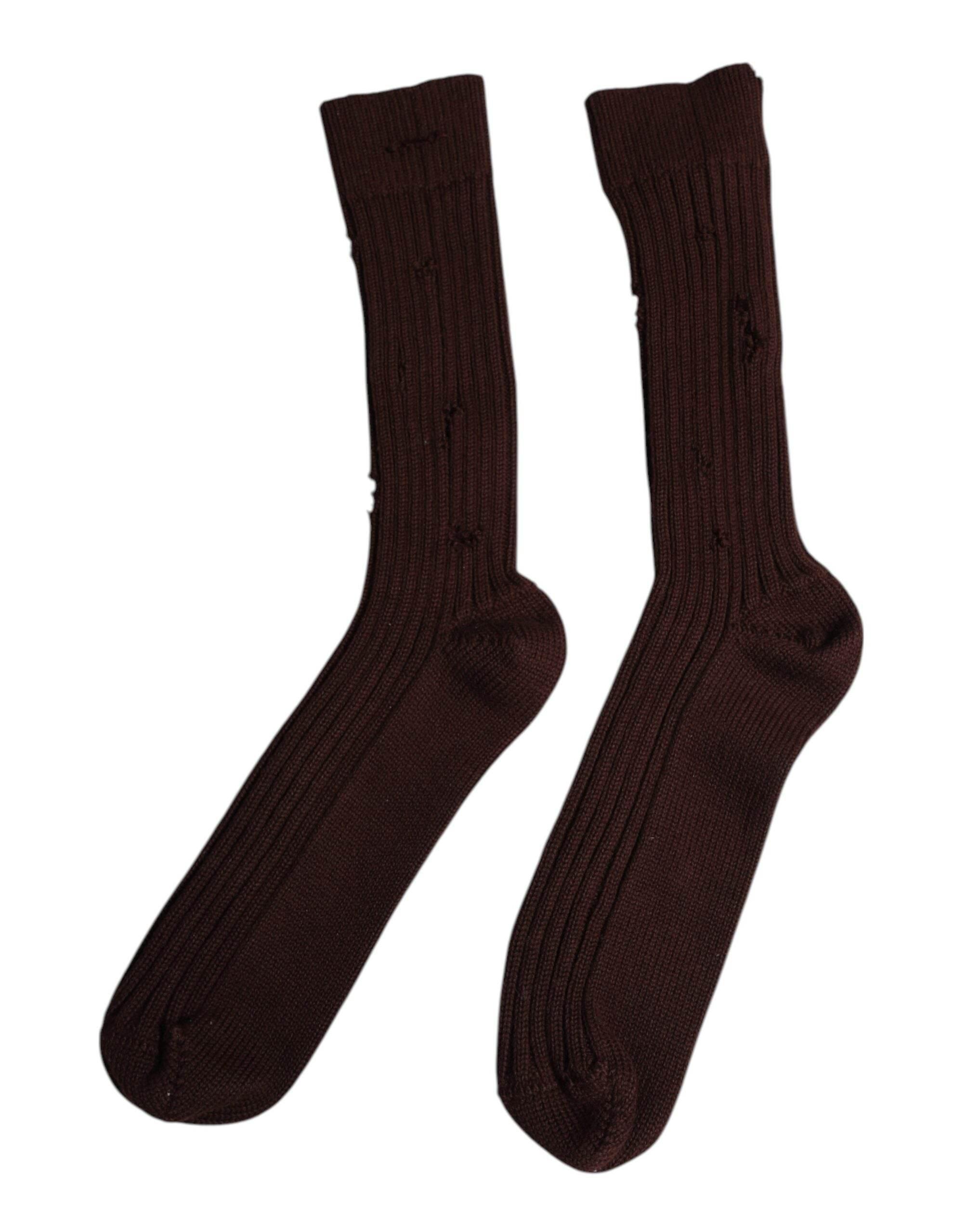 Dolce & Gabbana Brown Cotton Stretch Over The Calf Socks - Hilstor