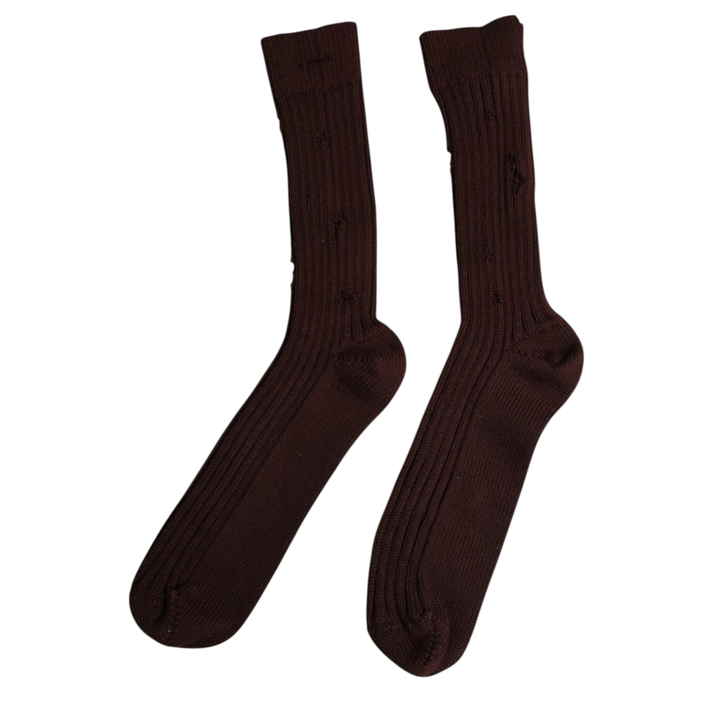 Dolce & Gabbana Brown Cotton Stretch Over The Calf Socks - Hilstor