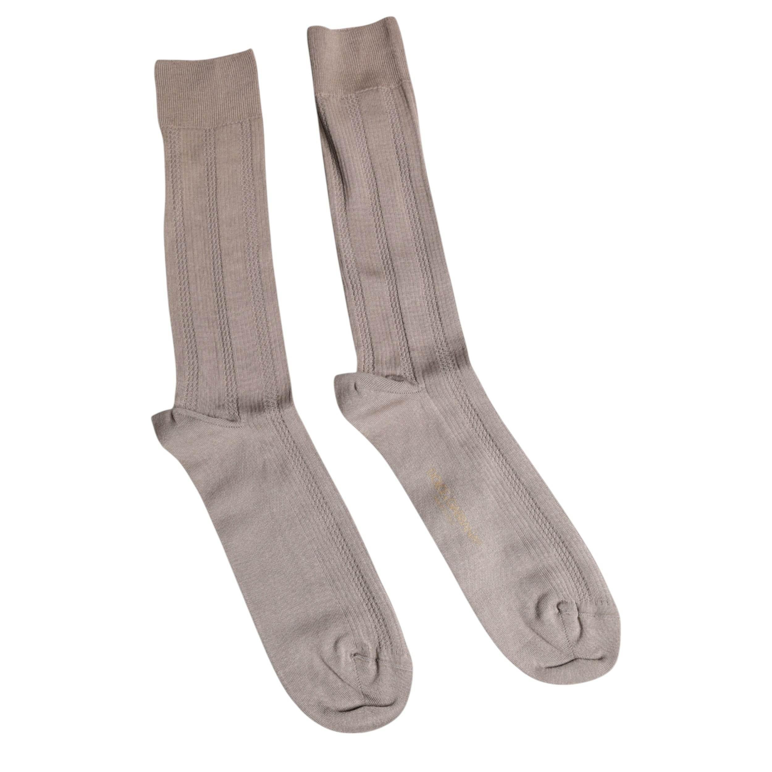 Dolce & Gabbana Brown Cotton Stretch Logo Over Calf Socks - Hilstor