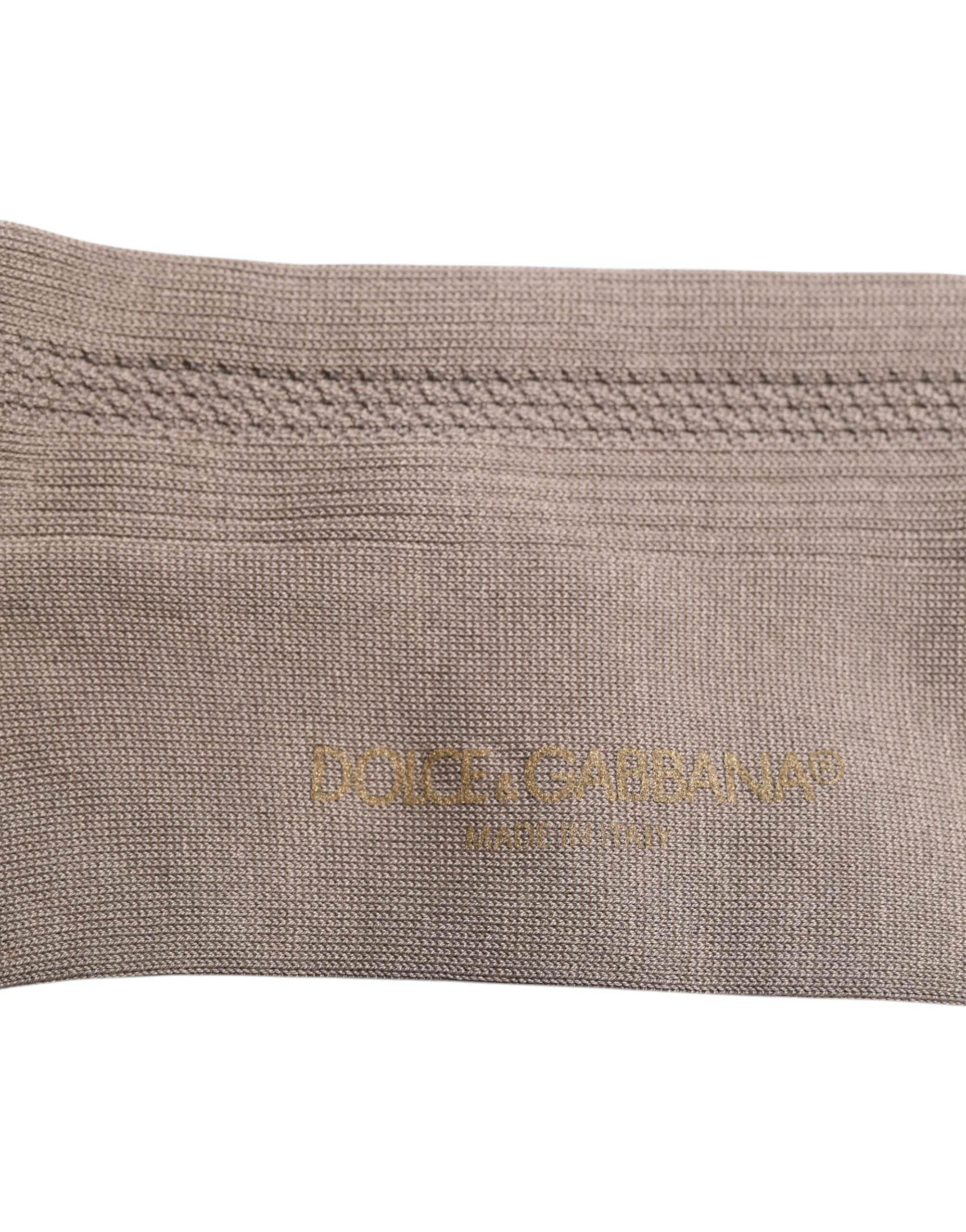 Dolce & Gabbana Brown Cotton Stretch Logo Over Calf Socks - Hilstor