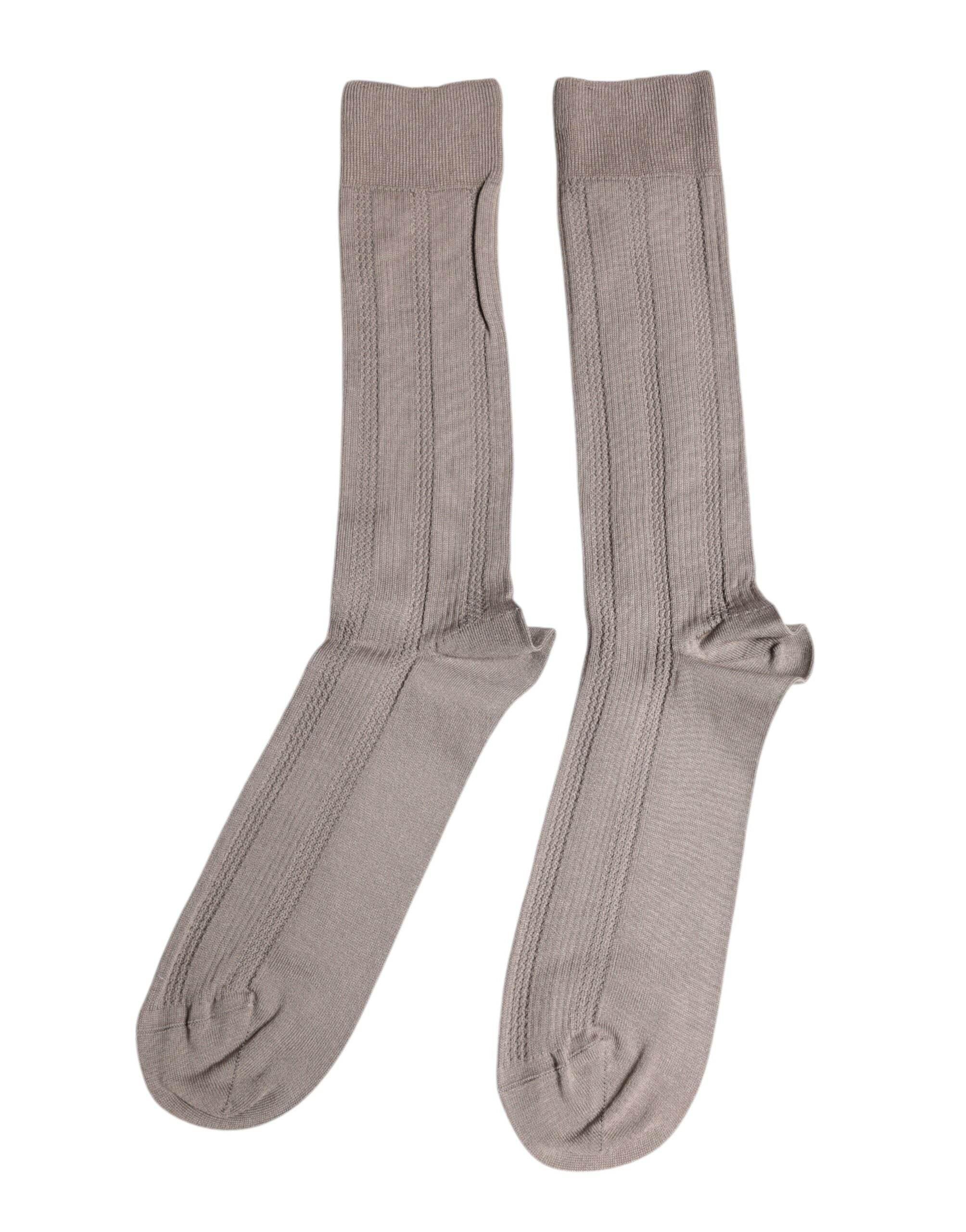 Dolce & Gabbana Brown Cotton Stretch Logo Over Calf Socks - Hilstor