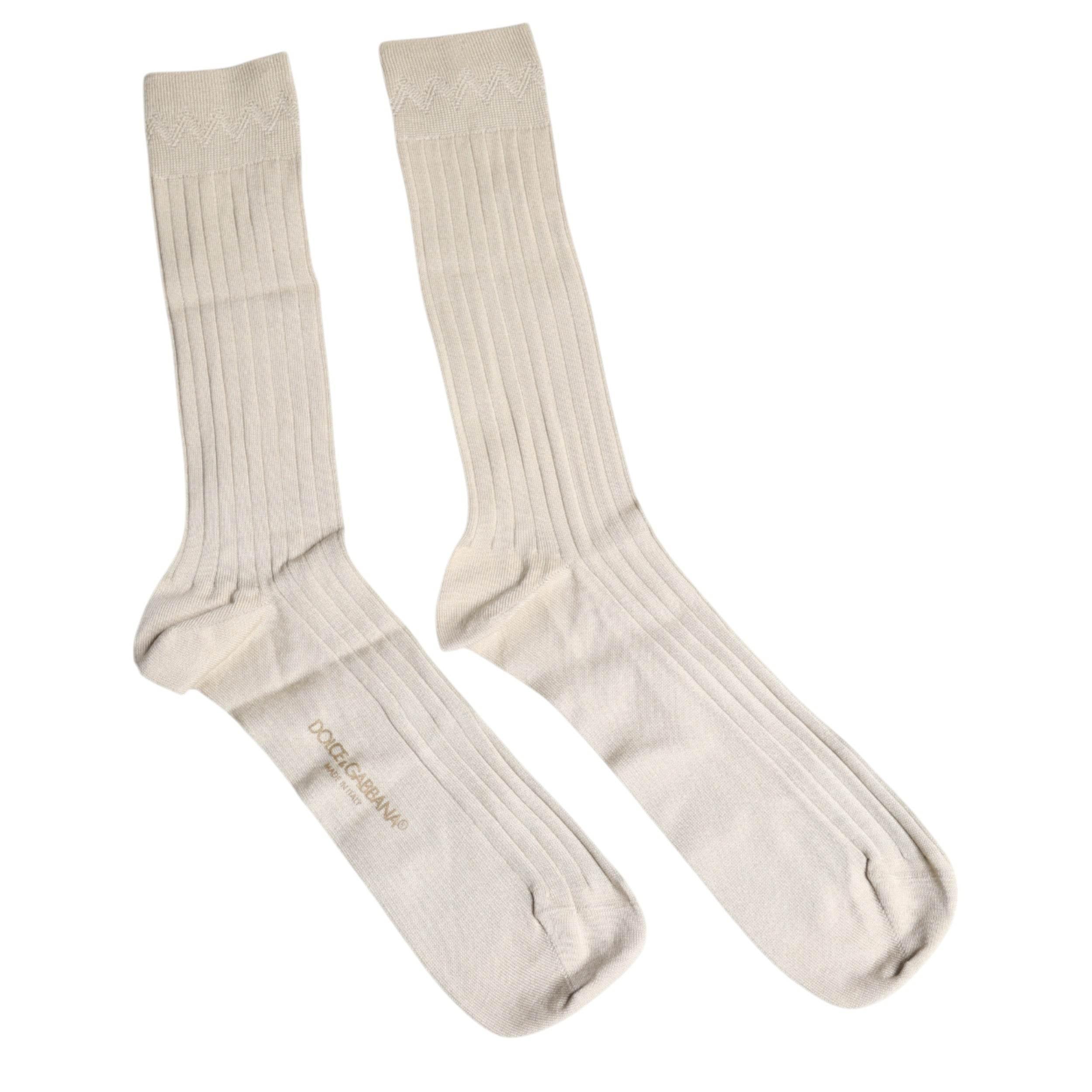 Dolce & Gabbana Beige Cotton Stretch Logo Mid Calf Socks - Hilstor