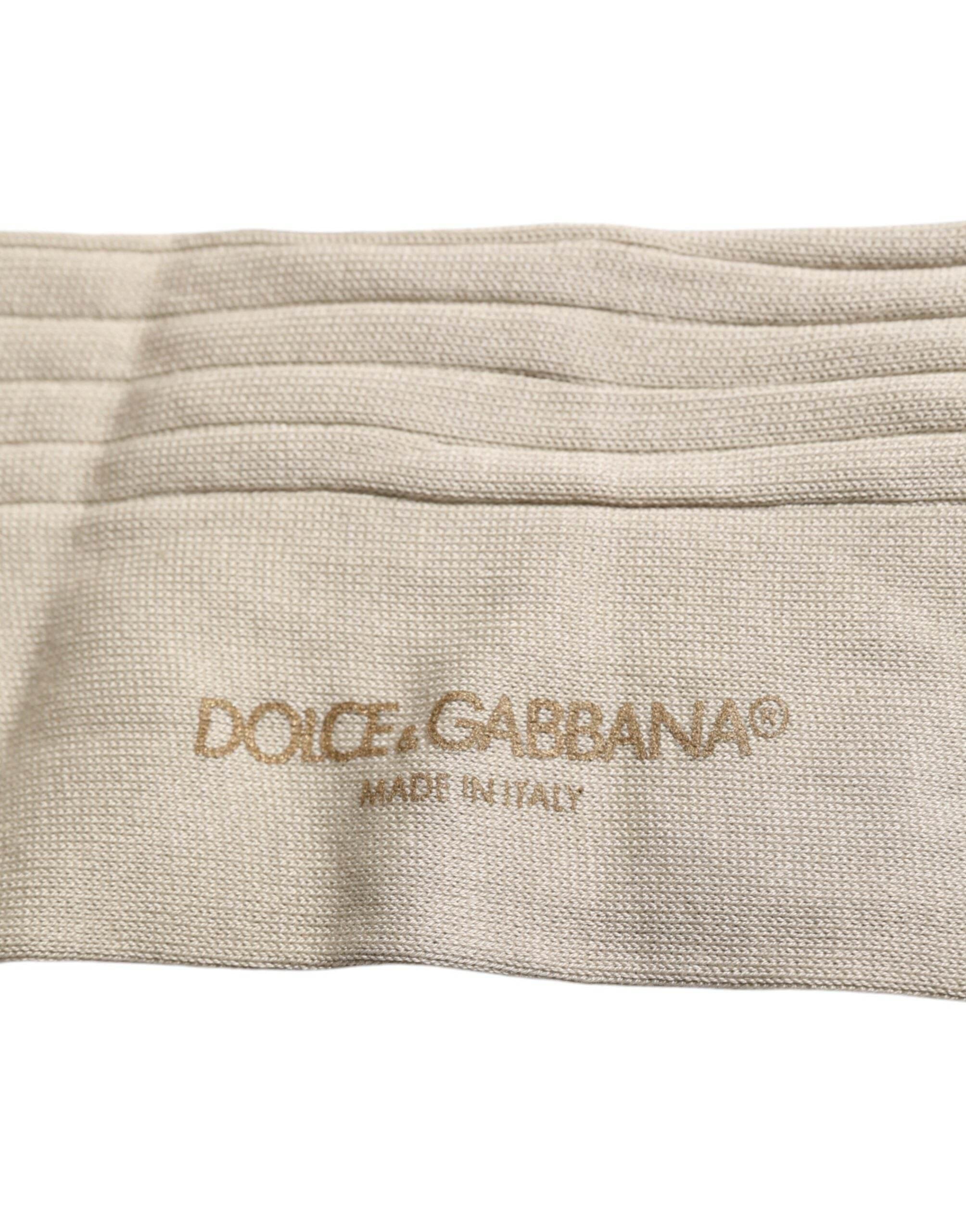 Dolce & Gabbana Beige Cotton Stretch Logo Mid Calf Socks - Hilstor