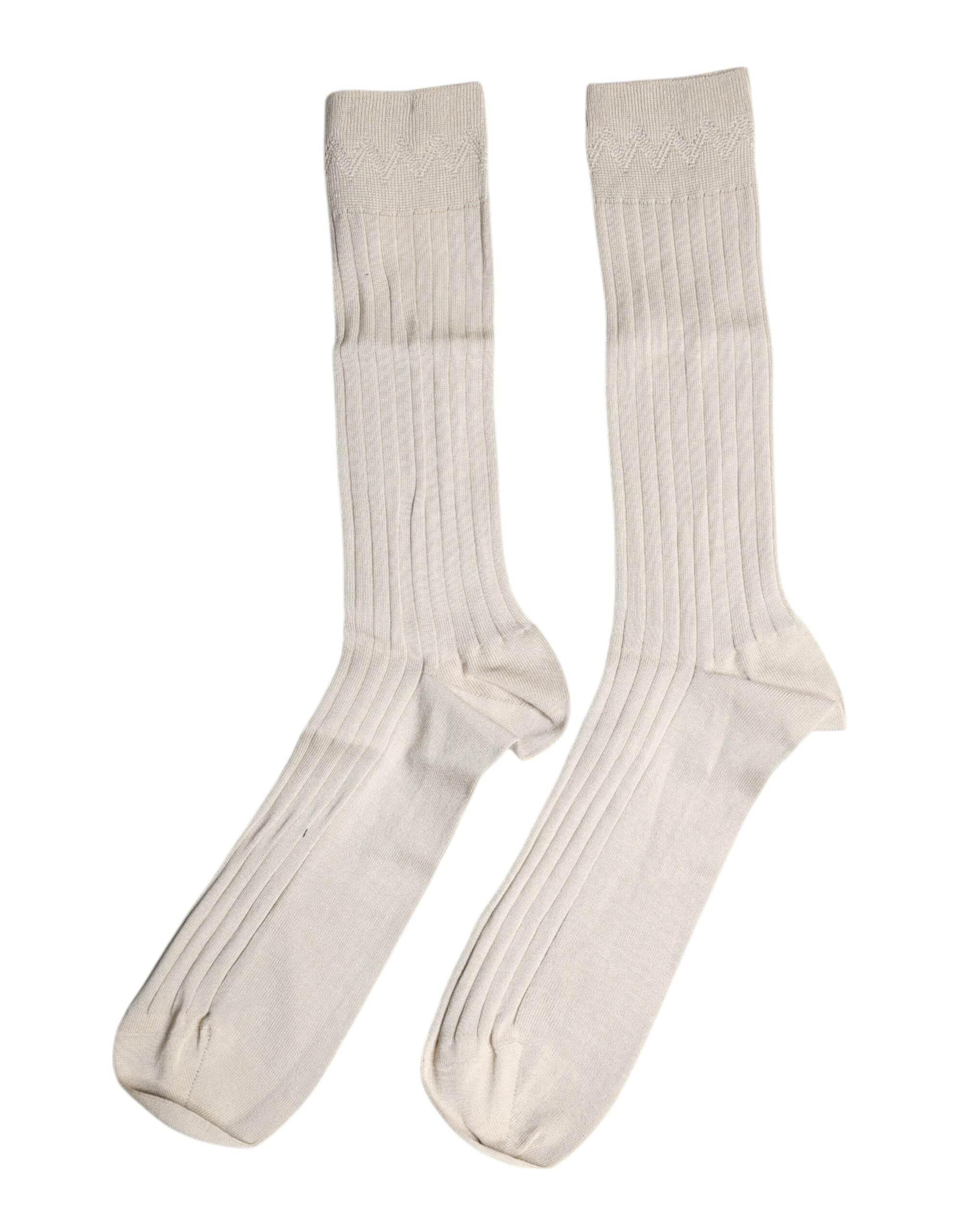 Dolce & Gabbana Beige Cotton Stretch Logo Mid Calf Socks - Hilstor