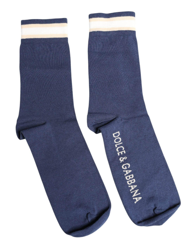Dolce & Gabbana Blue Stretch DG Logo Print Mid Calf Socks - Hilstor
