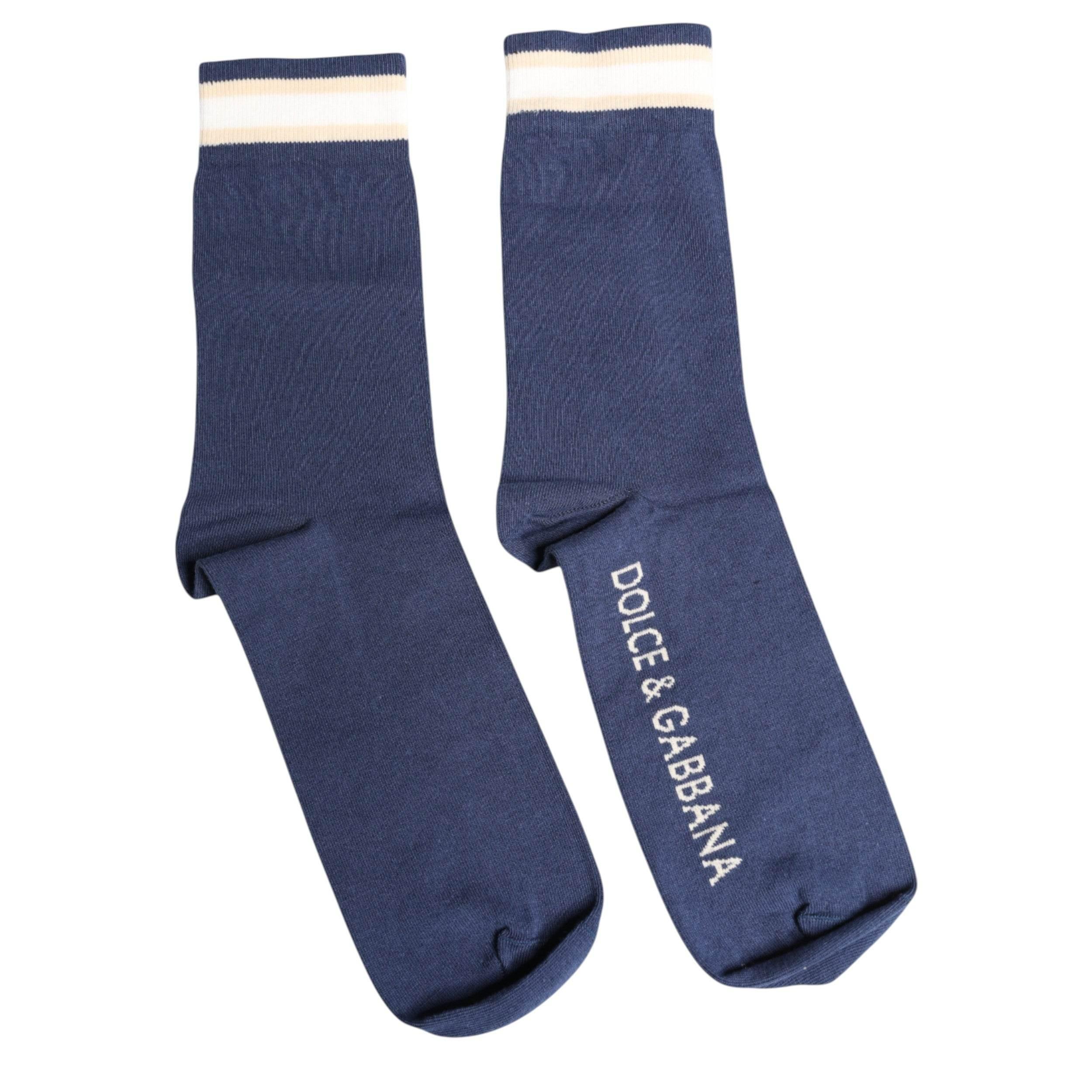 Dolce & Gabbana Blue Stretch DG Logo Print Mid Calf Socks - Hilstor