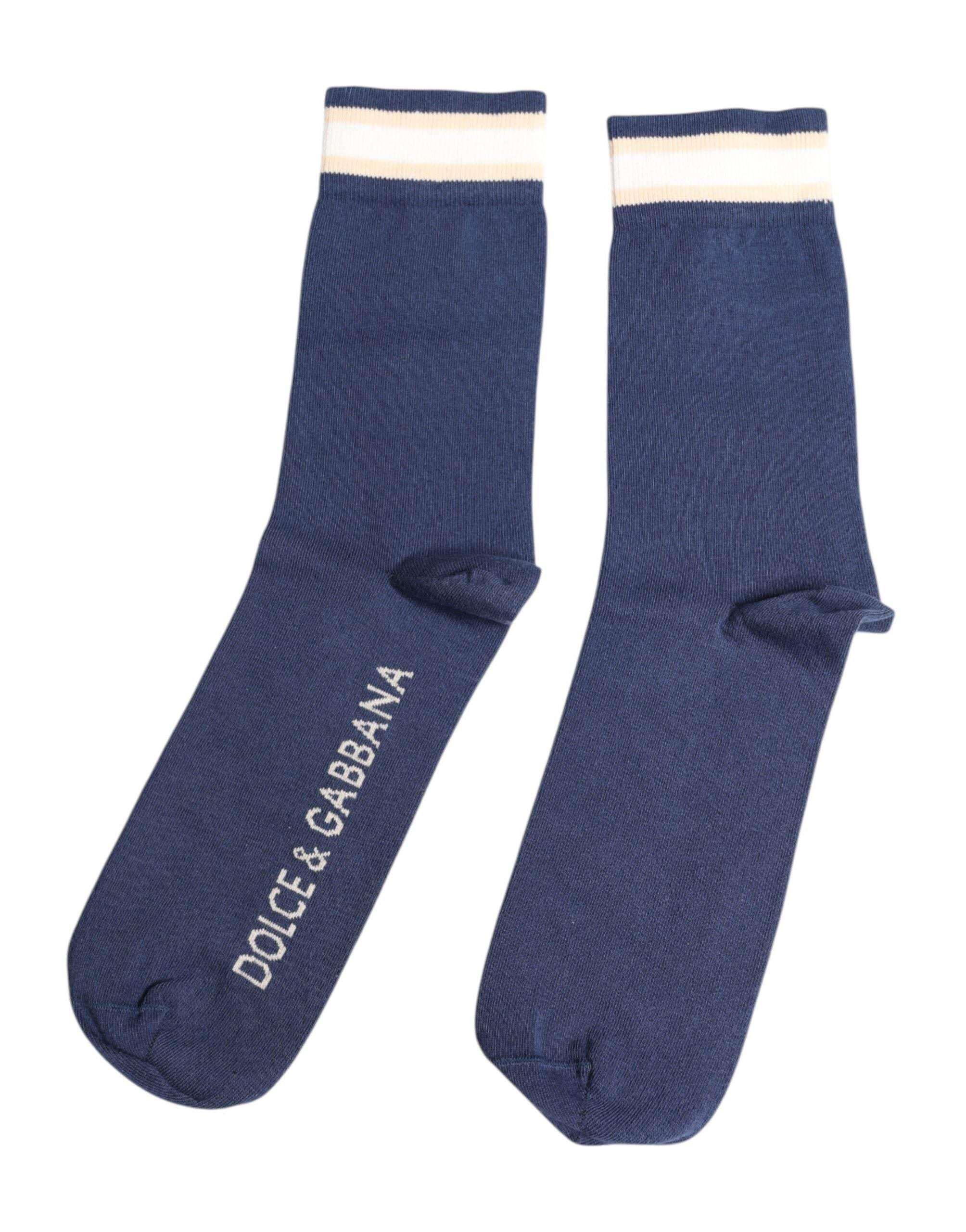 Dolce & Gabbana Blue Stretch DG Logo Print Mid Calf Socks - Hilstor