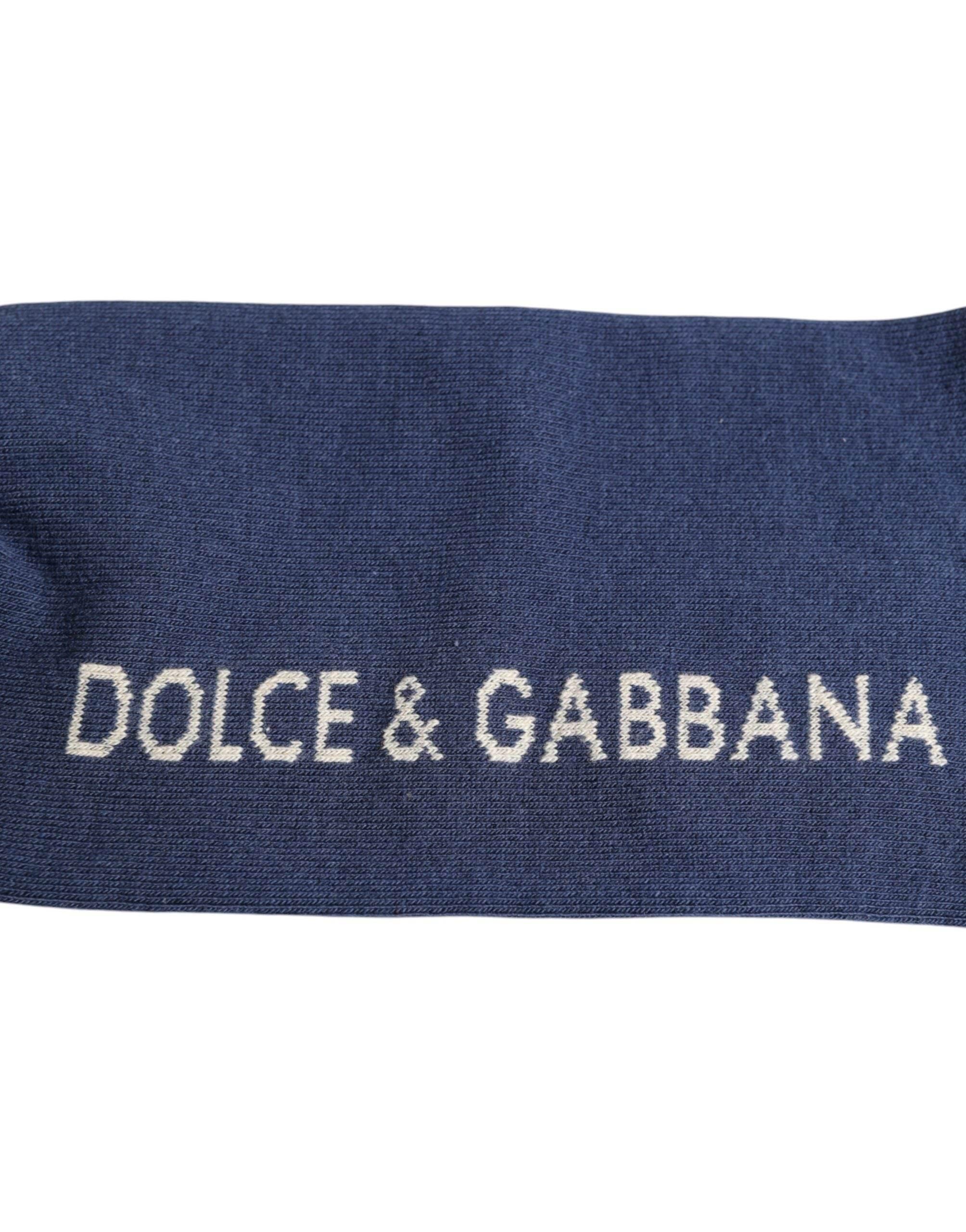 Dolce & Gabbana Blue Stretch DG Logo Print Mid Calf Socks - Hilstor