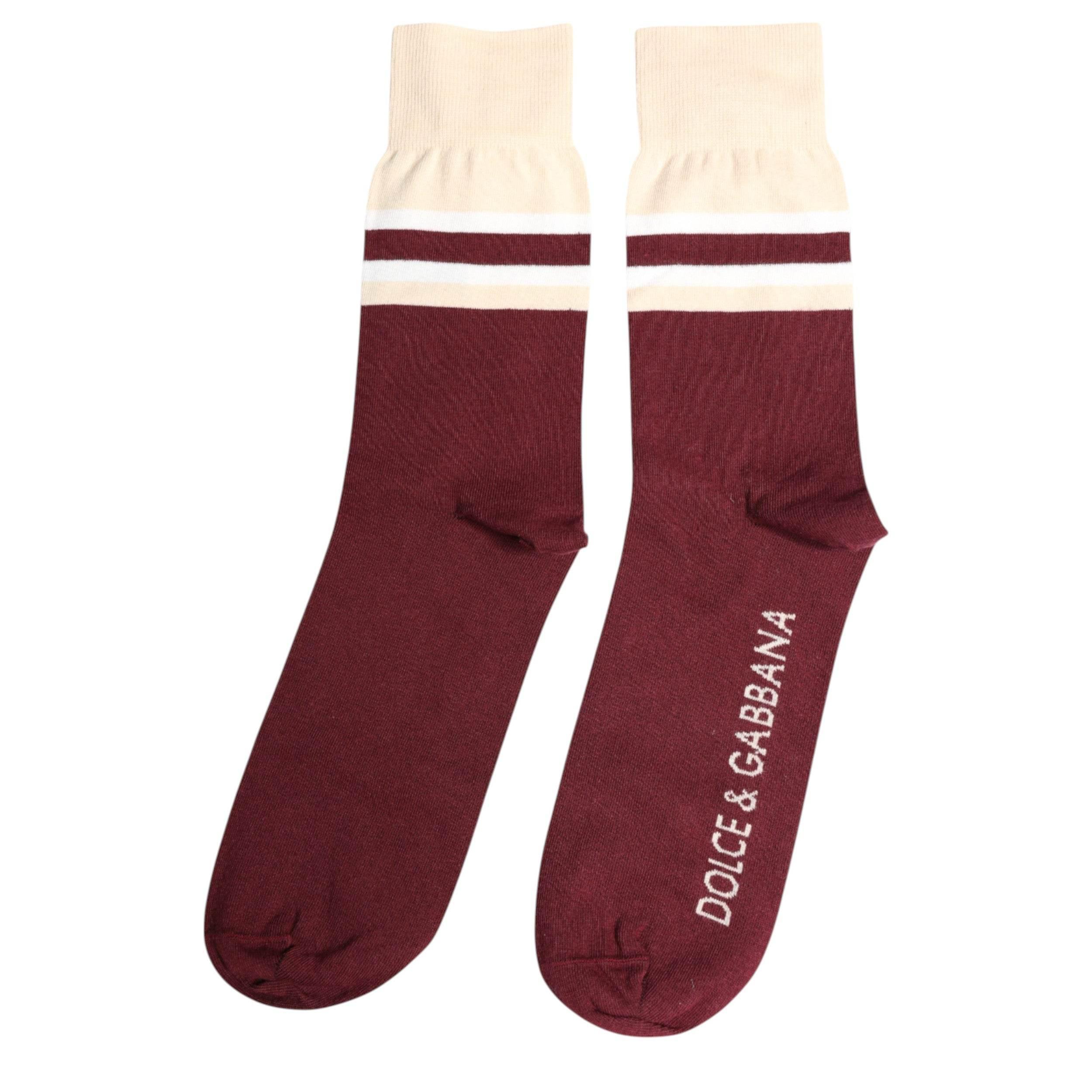 Dolce & Gabbana Burgundy Stretch Logo Print Mid Calf Socks - Hilstor