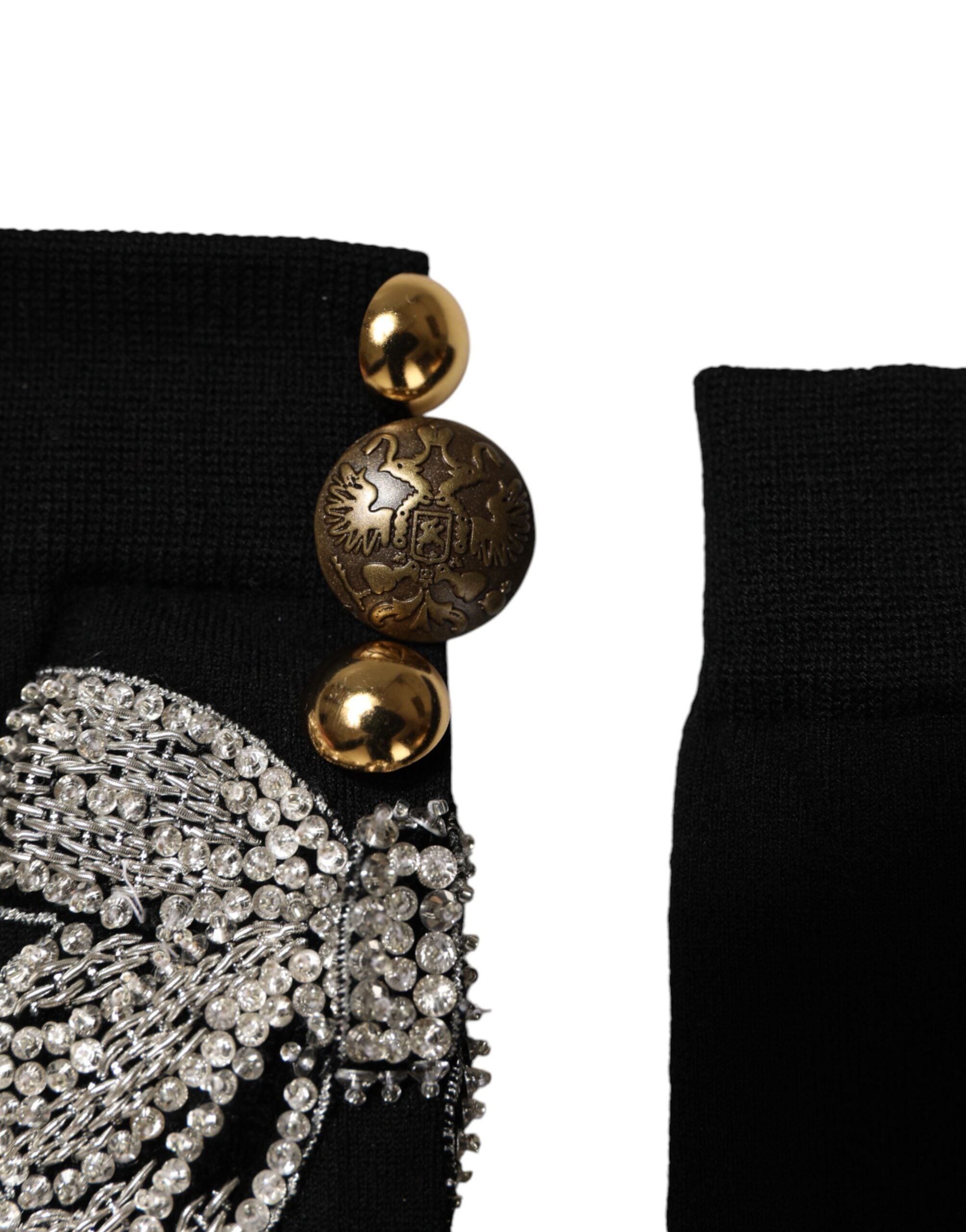 Dolce &amp; Gabbana Sorte Strikstrømper med Blomsterkrystaludsmykning