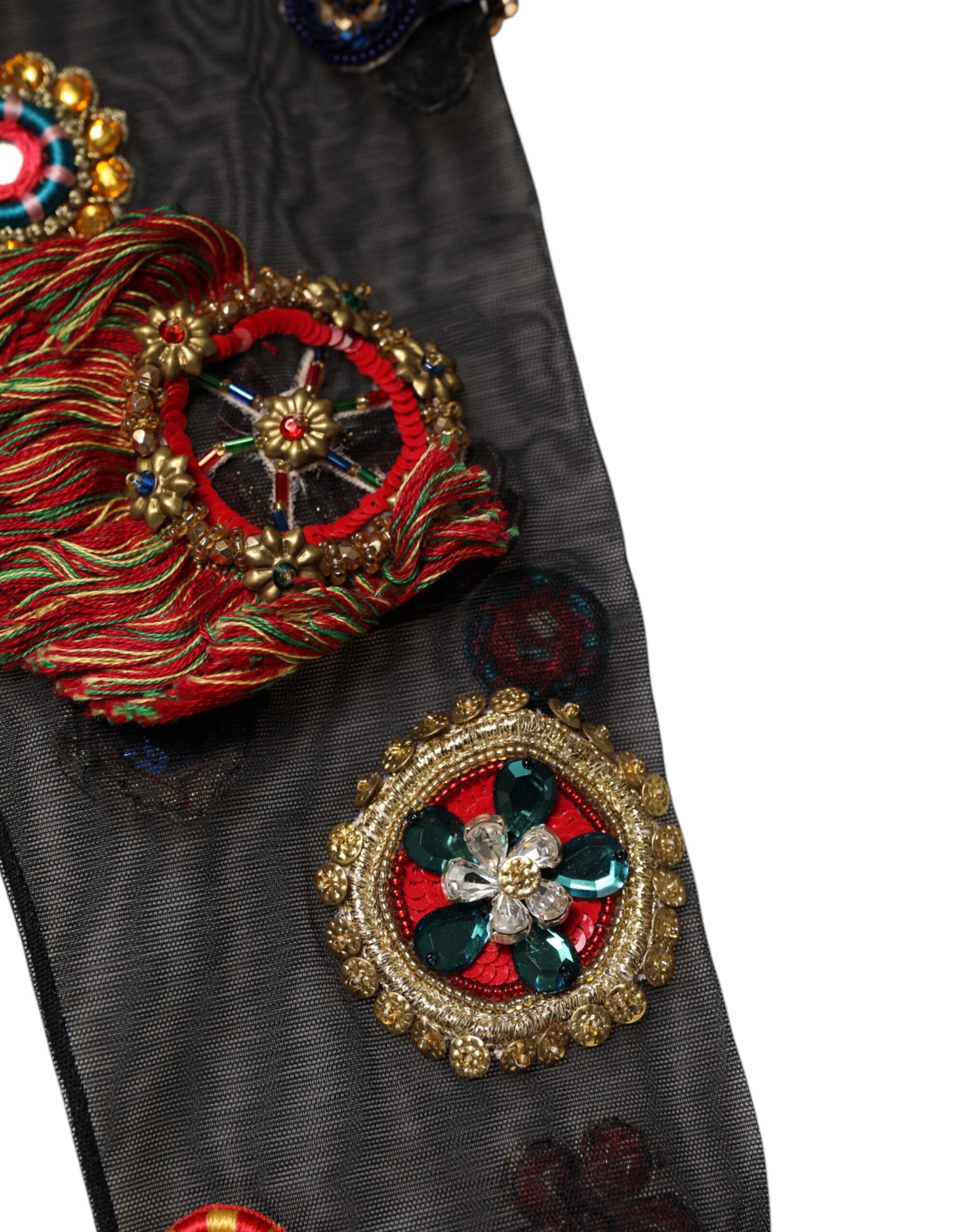 Dolce &amp; Gabbana Sorte Stretch Carretto Krystalstrømper Strømper
