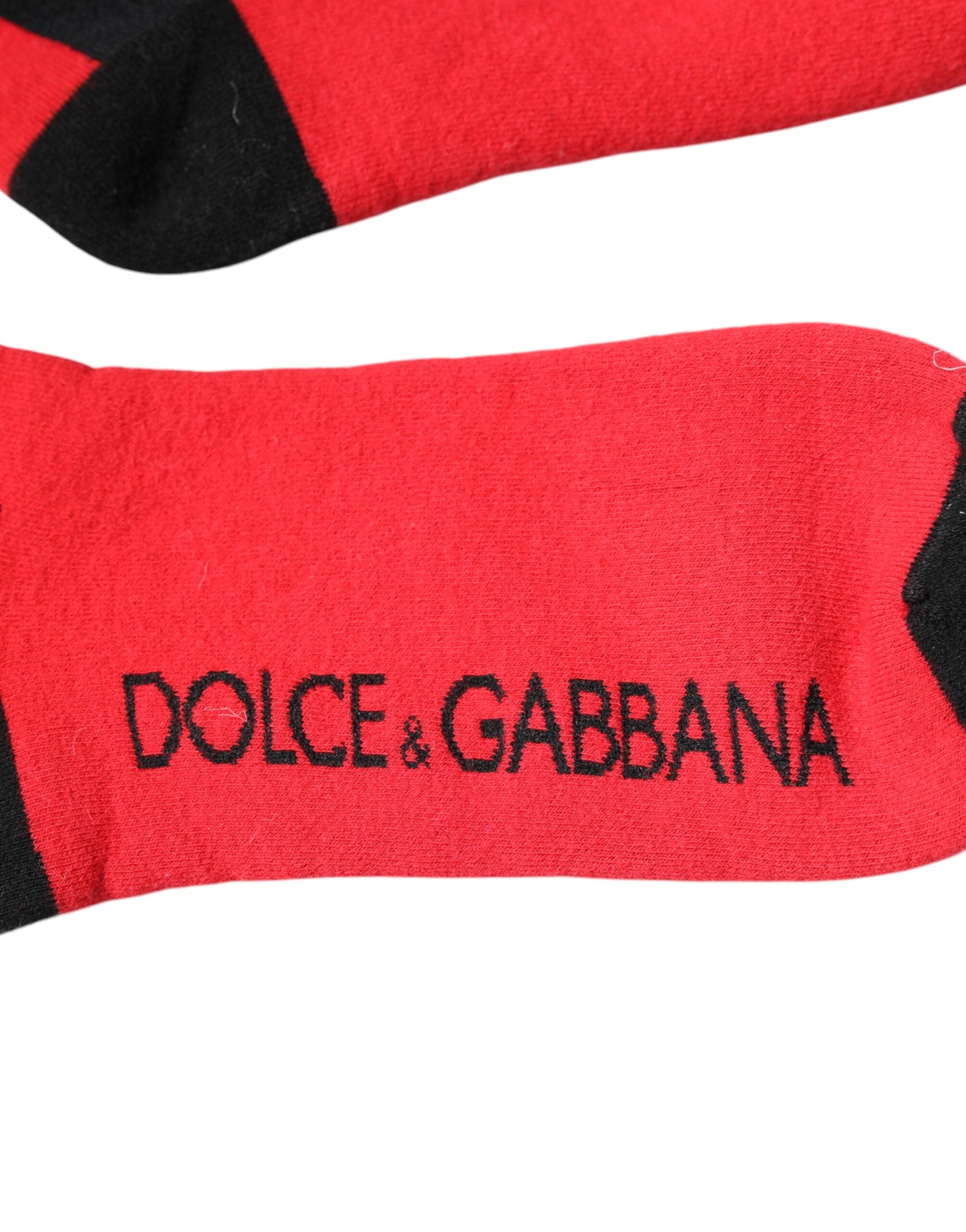 Dolce &amp; Gabbana Røde Bomuldsstrømper med Stretchprint
