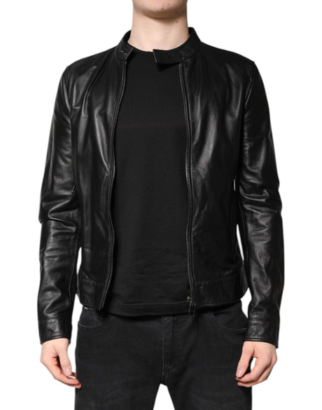 Dolce & Gabbana Black Sheep Leather Biker Full Zip Jacket - Hilstor