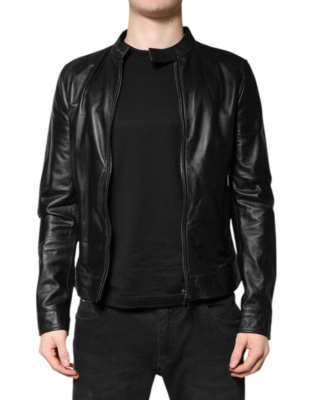 Dolce & Gabbana Black Sheep Leather Biker Full Zip Jacket - Hilstor