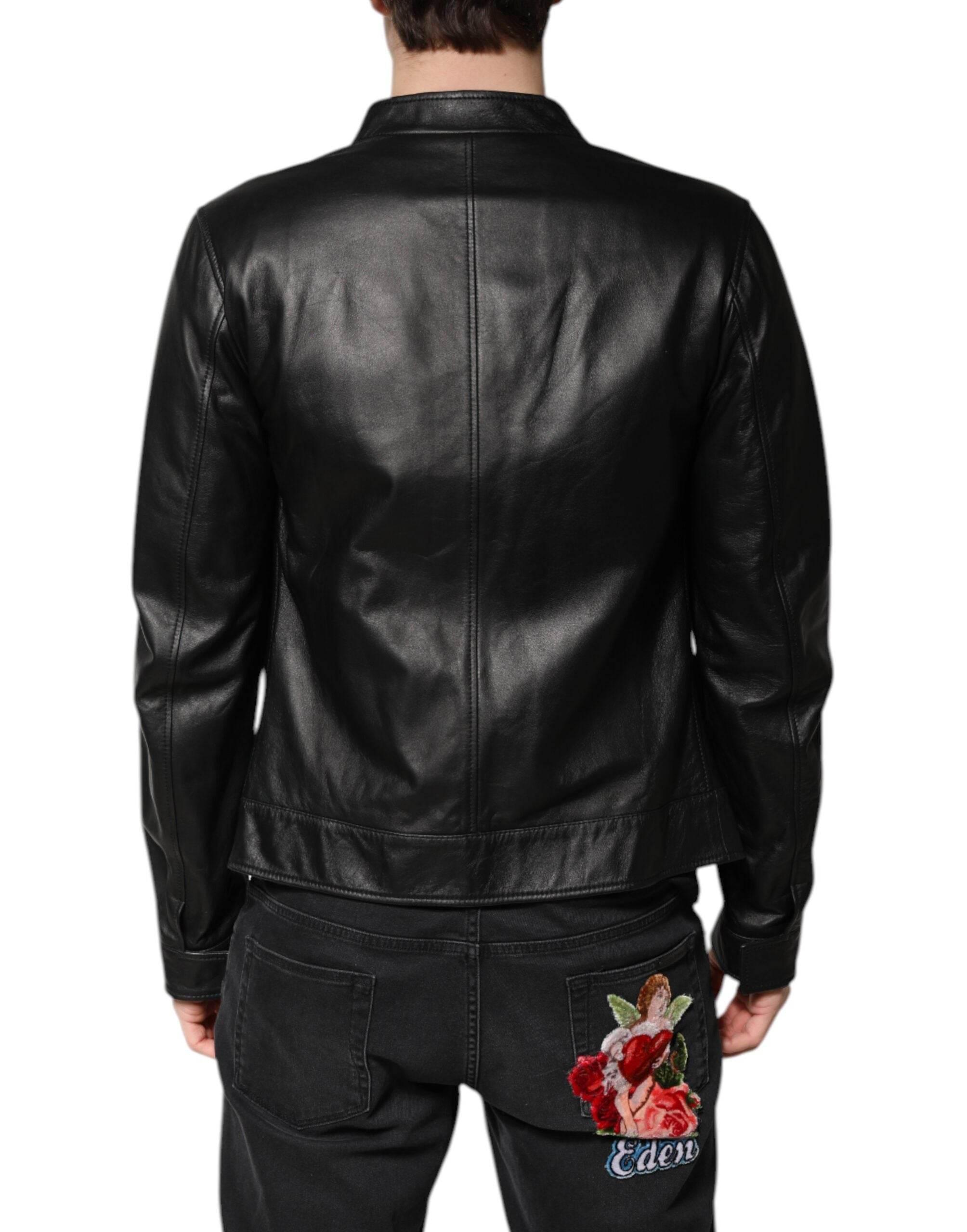 Dolce & Gabbana Black Sheep Leather Biker Full Zip Jacket - Hilstor