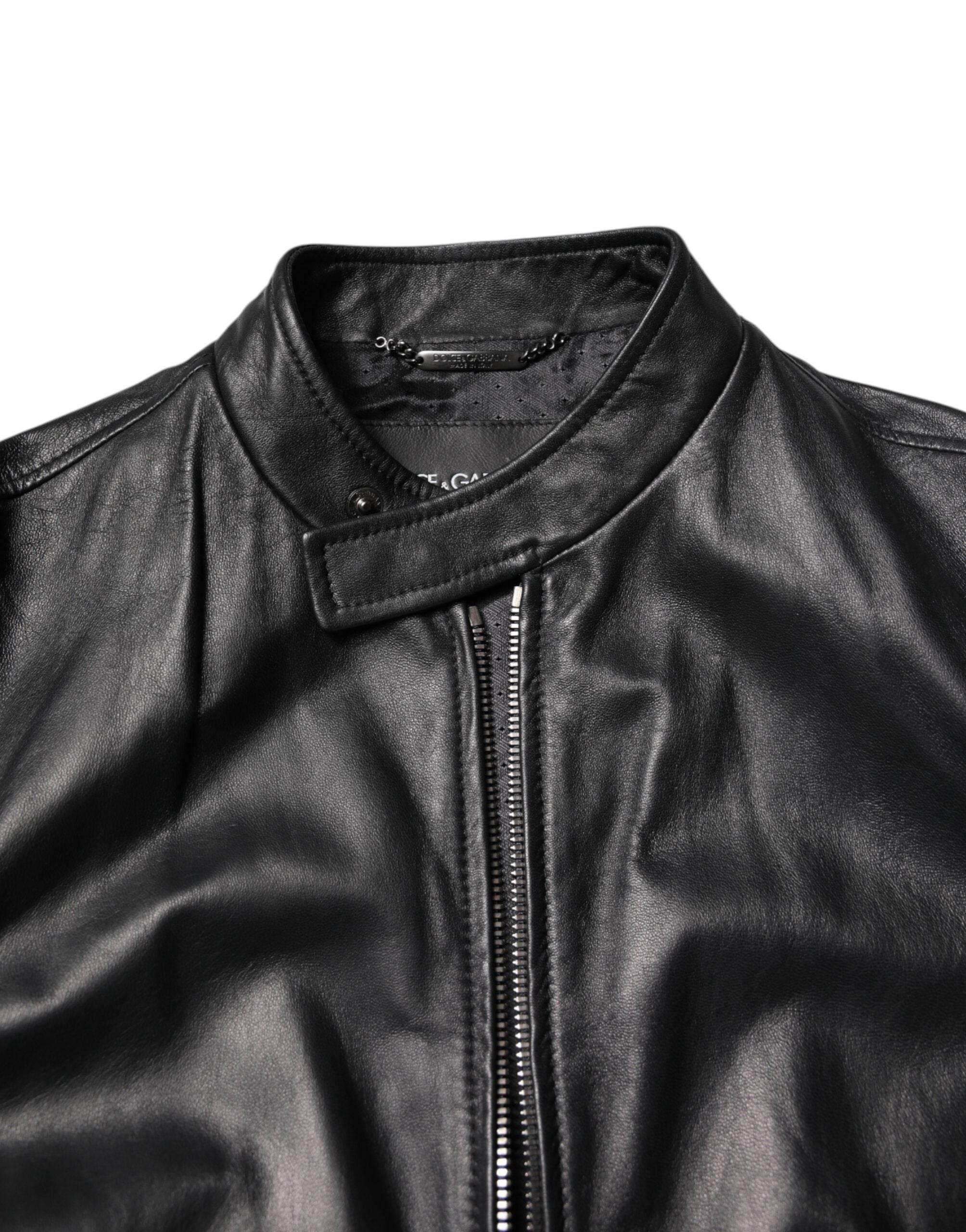 Dolce & Gabbana Black Sheep Leather Biker Full Zip Jacket - Hilstor