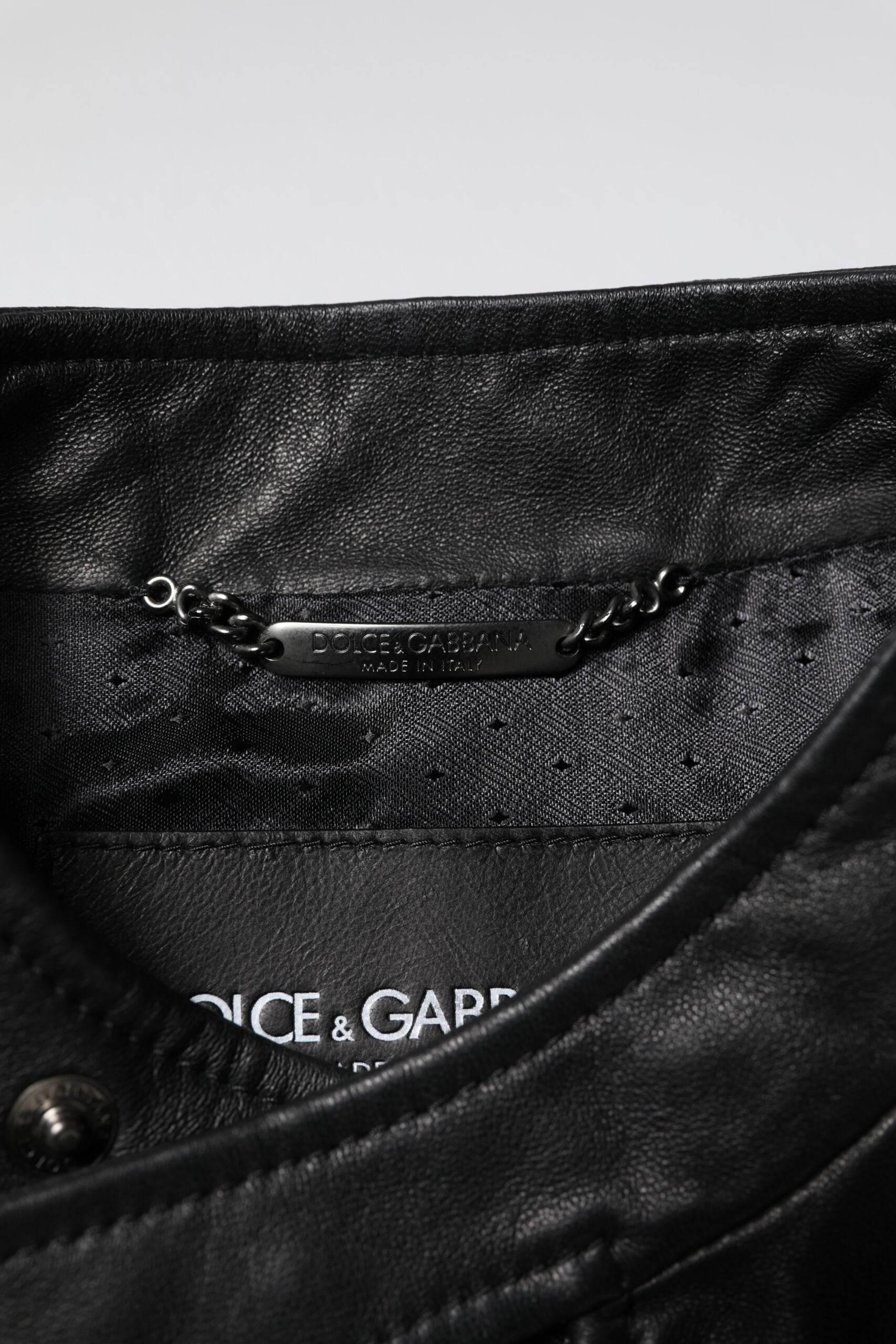 Dolce & Gabbana Black Sheep Leather Biker Full Zip Jacket - Hilstor
