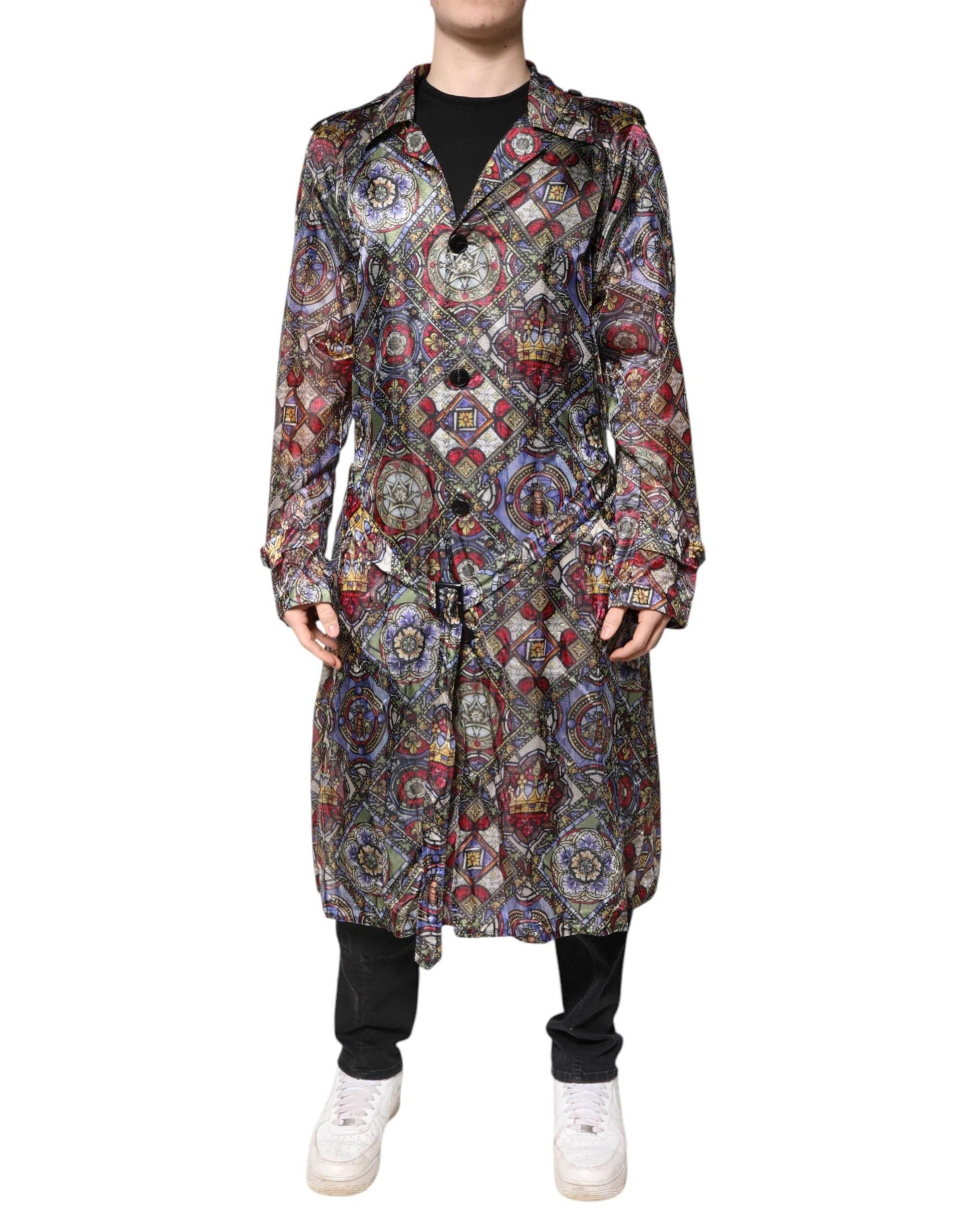 Dolce & Gabbana Multicolor Royal Bee Crown Trench Coat Jacket - Hilstor