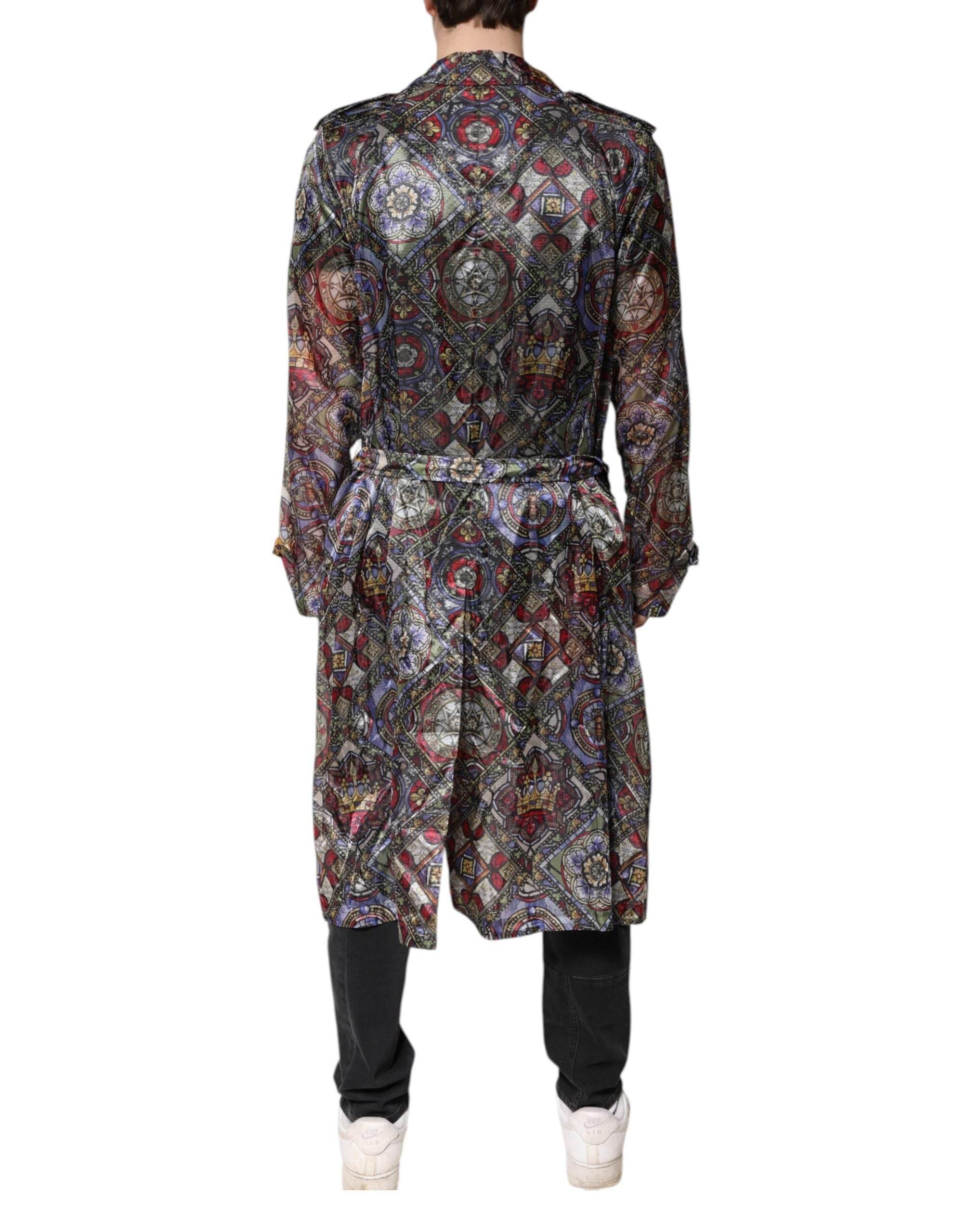 Dolce & Gabbana Multicolor Royal Bee Crown Trench Coat Jacket - Hilstor