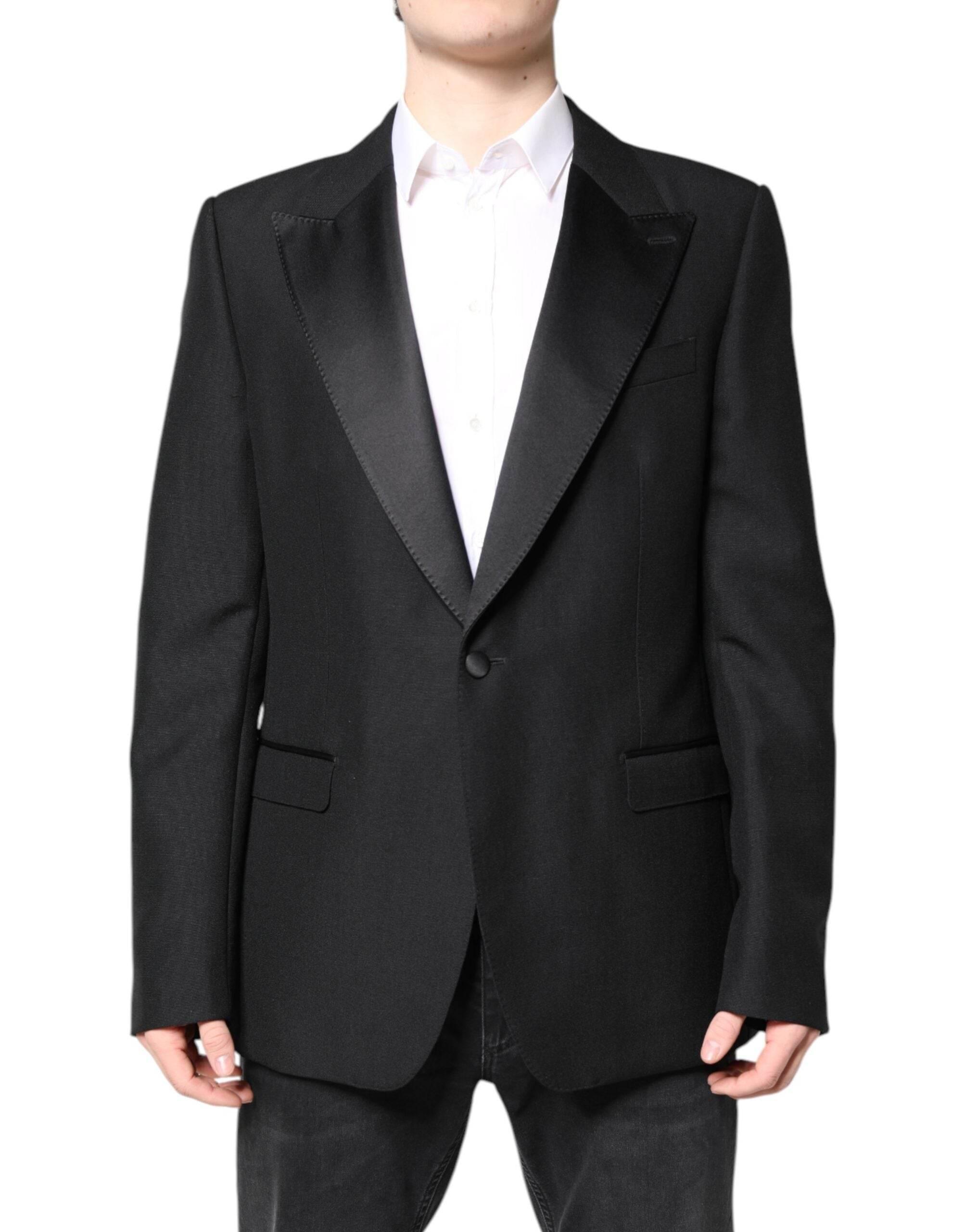 Dolce & Gabbana Black Wool Single Breasted Coat Blazer - Hilstor
