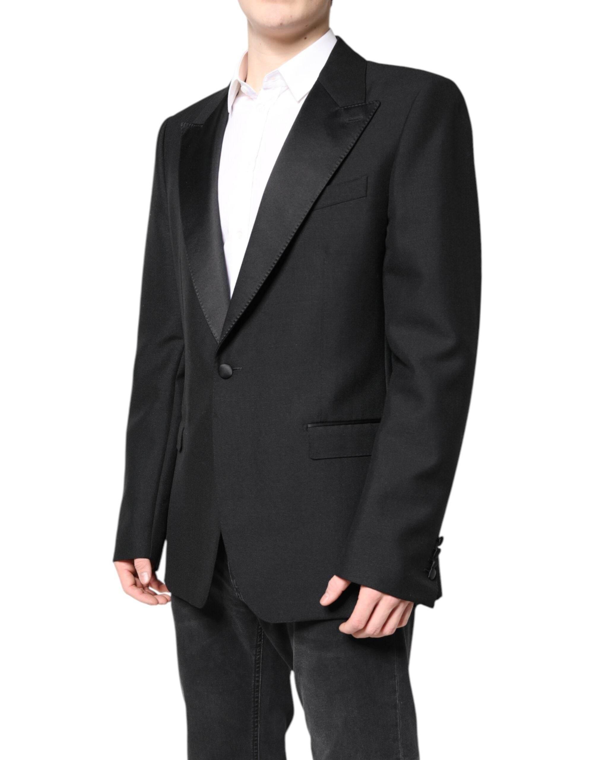 Dolce & Gabbana Black Wool Single Breasted Coat Blazer - Hilstor